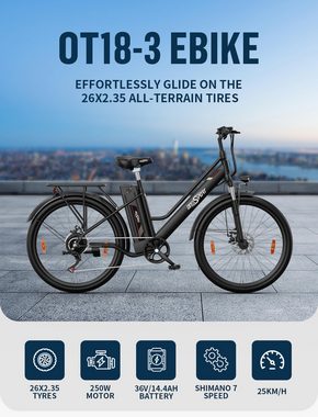 DOTMALL E-Bike ONESPORT OT18 Elektrofahrrad 26-Zoll 7-Gang 36V 14.4Ah Akku 250W