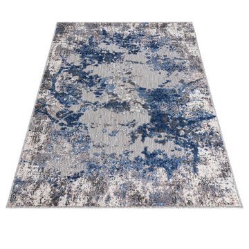 Designteppich In- & Outdoor Teppich Wetterfest & UV-beständig Balkon - Blau Grau, Mazovia, 80 x 150 cm, Höhe 6 mm, Kurzflor - niedrige Florhöhe, Weich, Pflegeleicht, Flachgewebe