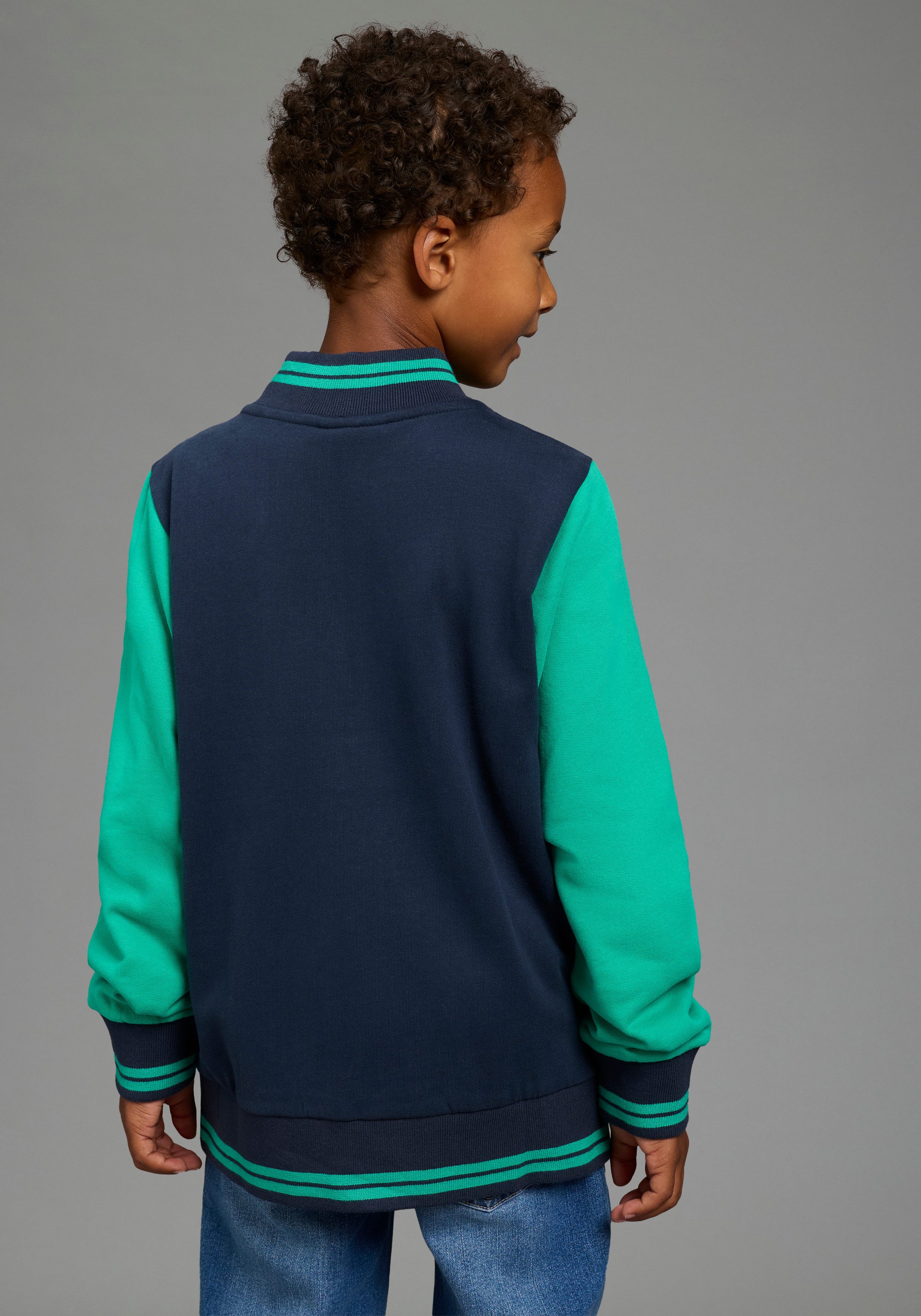 Scout Sweatjacke College-Jacke mit Badge - NEU von SCOUT mit Rippkragen, mit Rippbündchen an Ärmeln und Rumpfabschluss