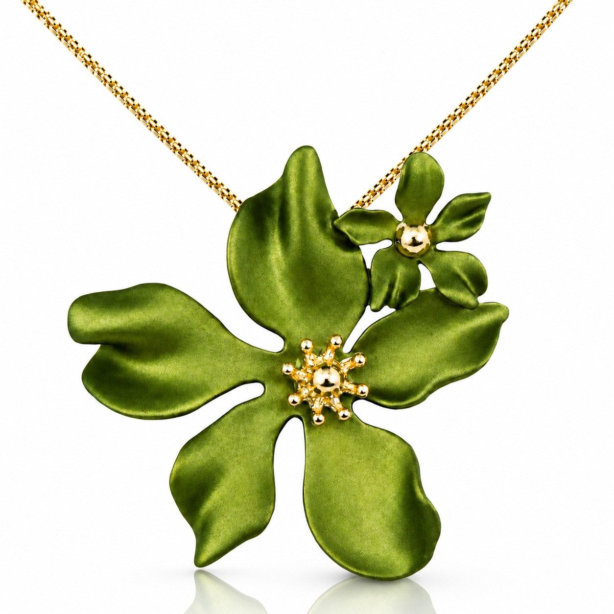 LUISIA® Kette mit Anhänger Halskette "Nelia" mit Blumen - 16 Karat vergoldet (inkl. Schmuckbox), 16 Karat vergoldet