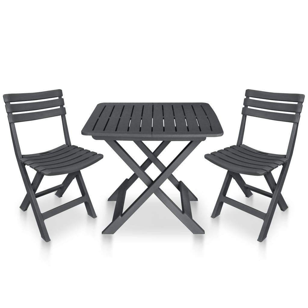vidaXL Gartenlounge-Set 3-tlg. Bistro-Set Klappbar Kunststoff Anthrazit, (3-tlg)
