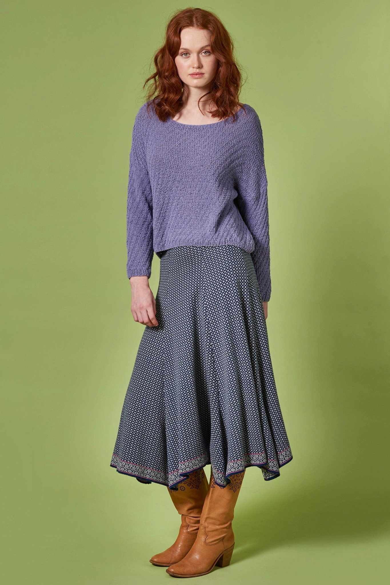 Strickrock Rock Damen mit Diamantmuster - Midi Rock aus softer Bio-Baumwolle