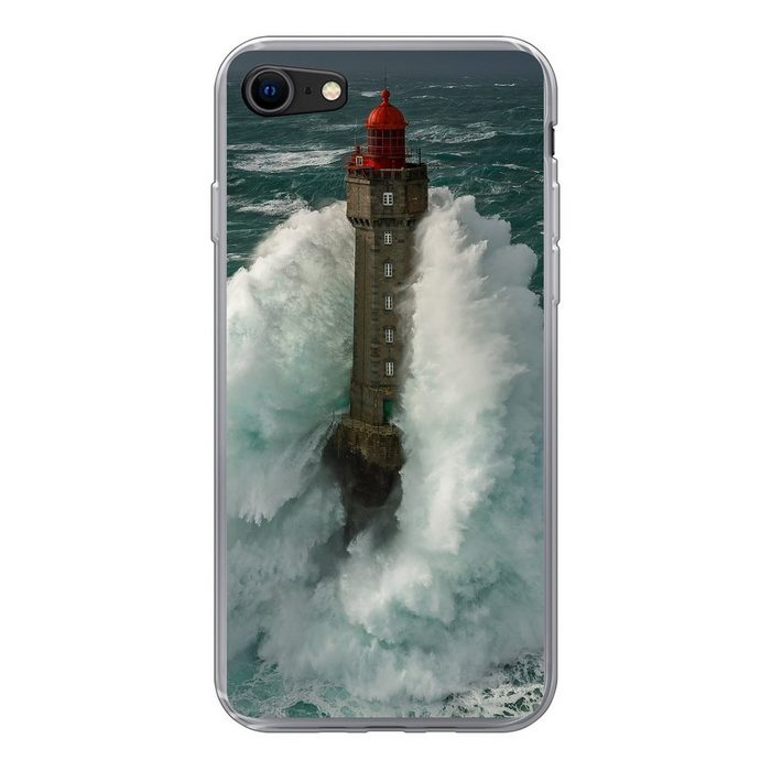 MuchoWow Handyhülle Der französische Leuchtturm von La Jument bei starkem Sturm Handyhülle Apple iPhone 8 Smartphone-Bumper Print Handy Schutzhülle