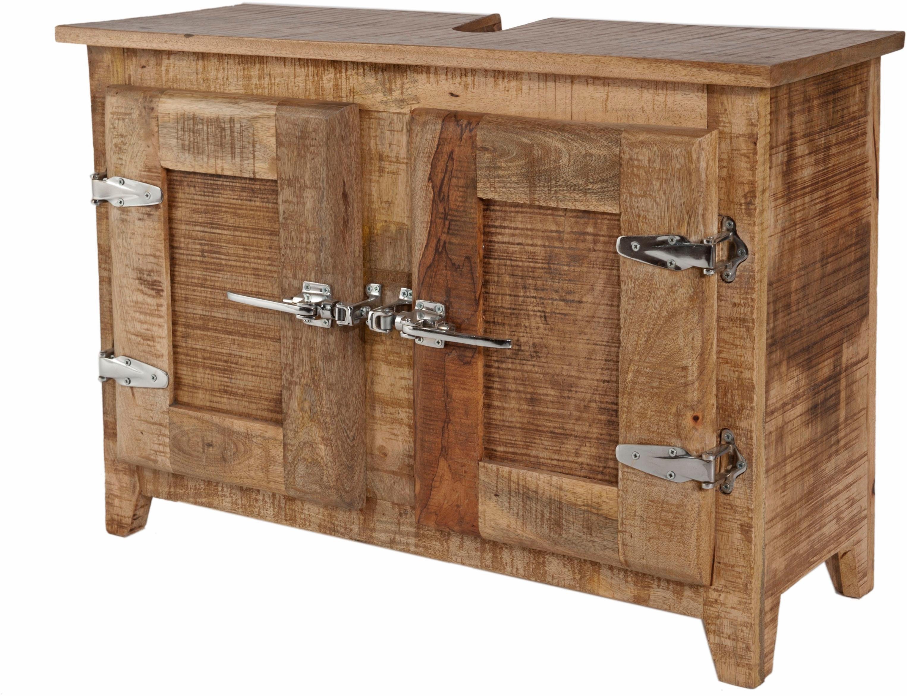 SIT Waschbeckenunterschrank Frigo Mangoholz im Antik-Look mit Kühlschrankgriffen, Breite 88 cm