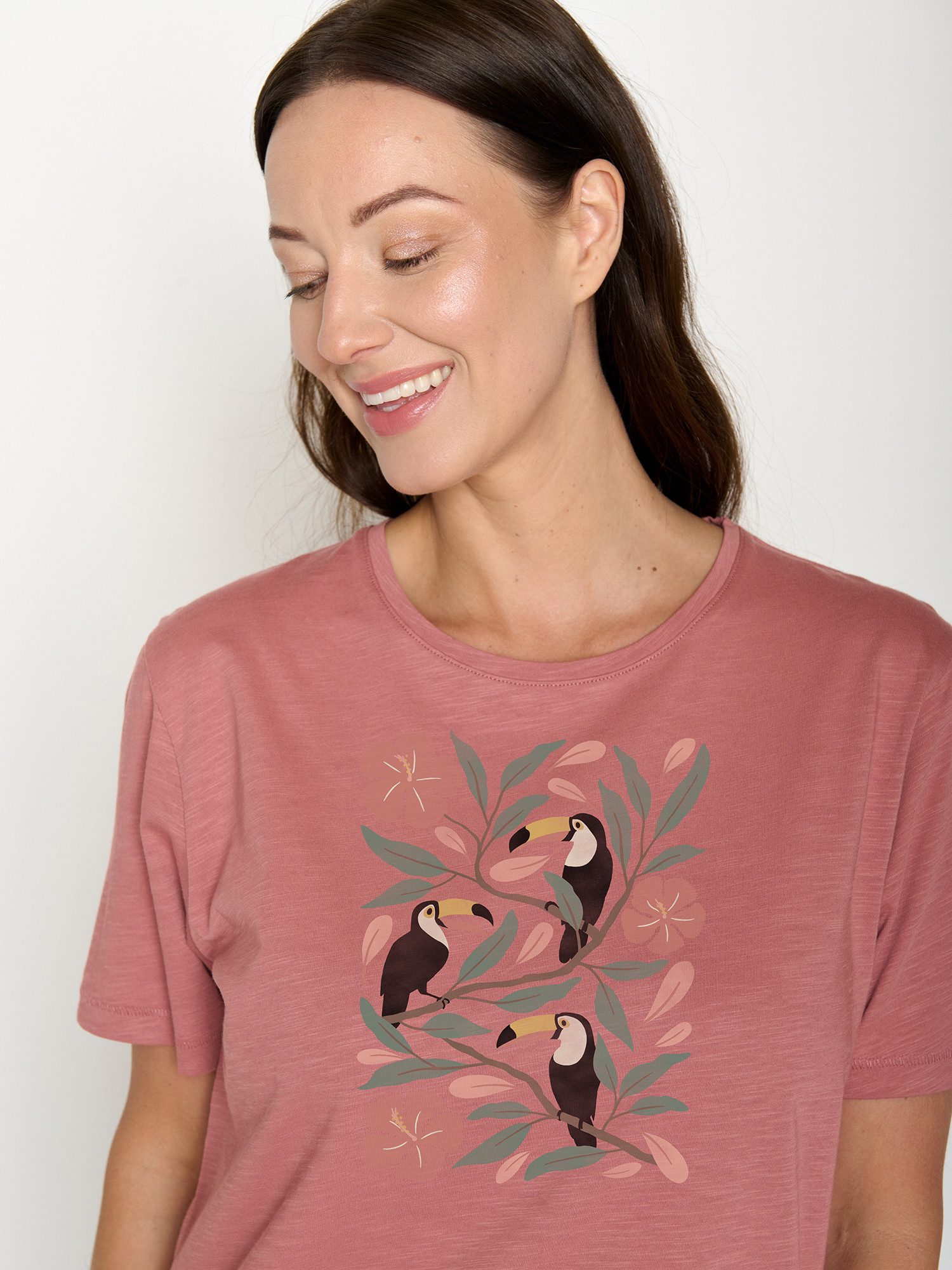 GreenBomb T-Shirt Nova Tucan Flower (1-tlg., 1) Flammgarn, lockerer Schnitt, entspannter längerer Ärmel