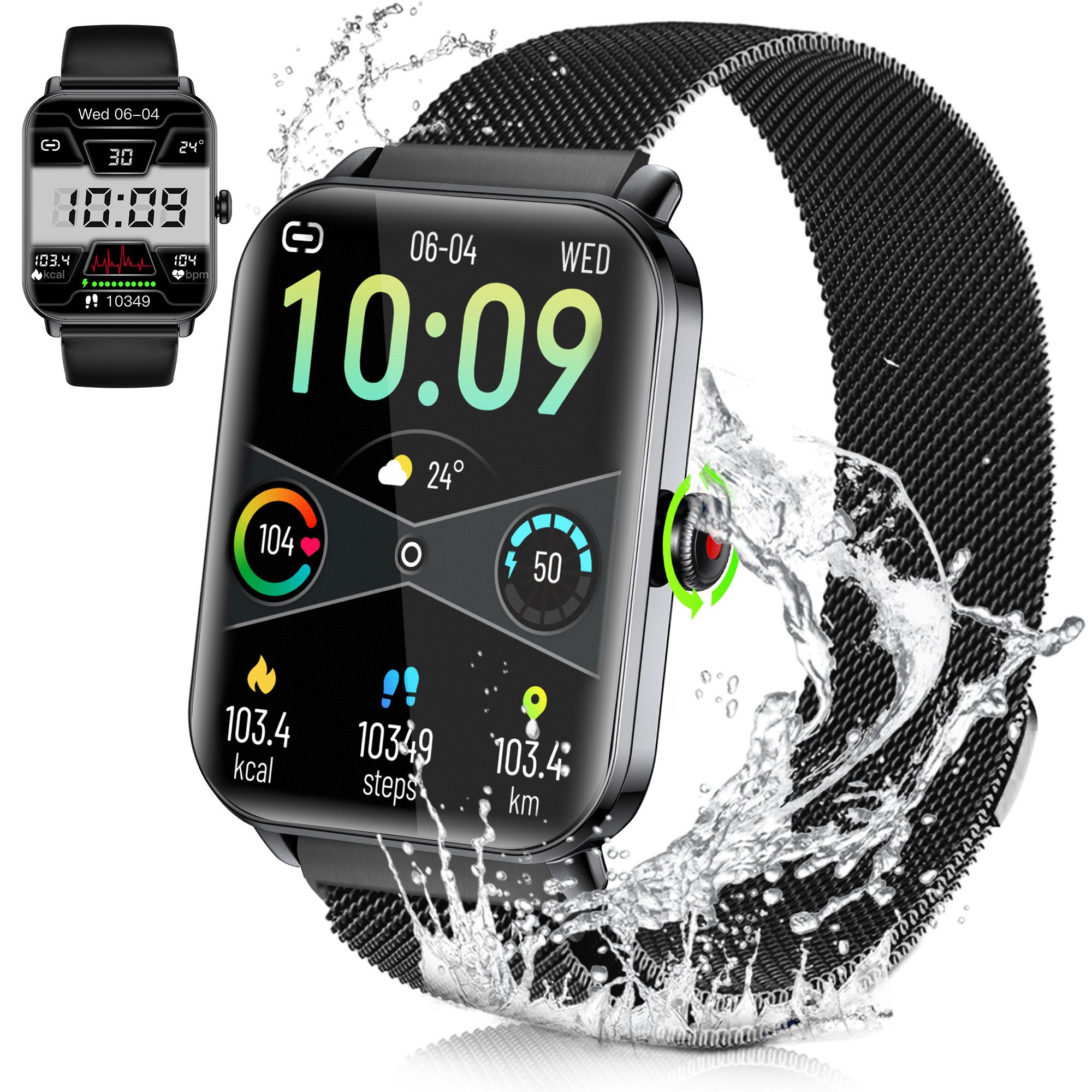 Smartwatch Fitness Tracker uhr für Damen Herren mit Telefonfunktion Smartwatch