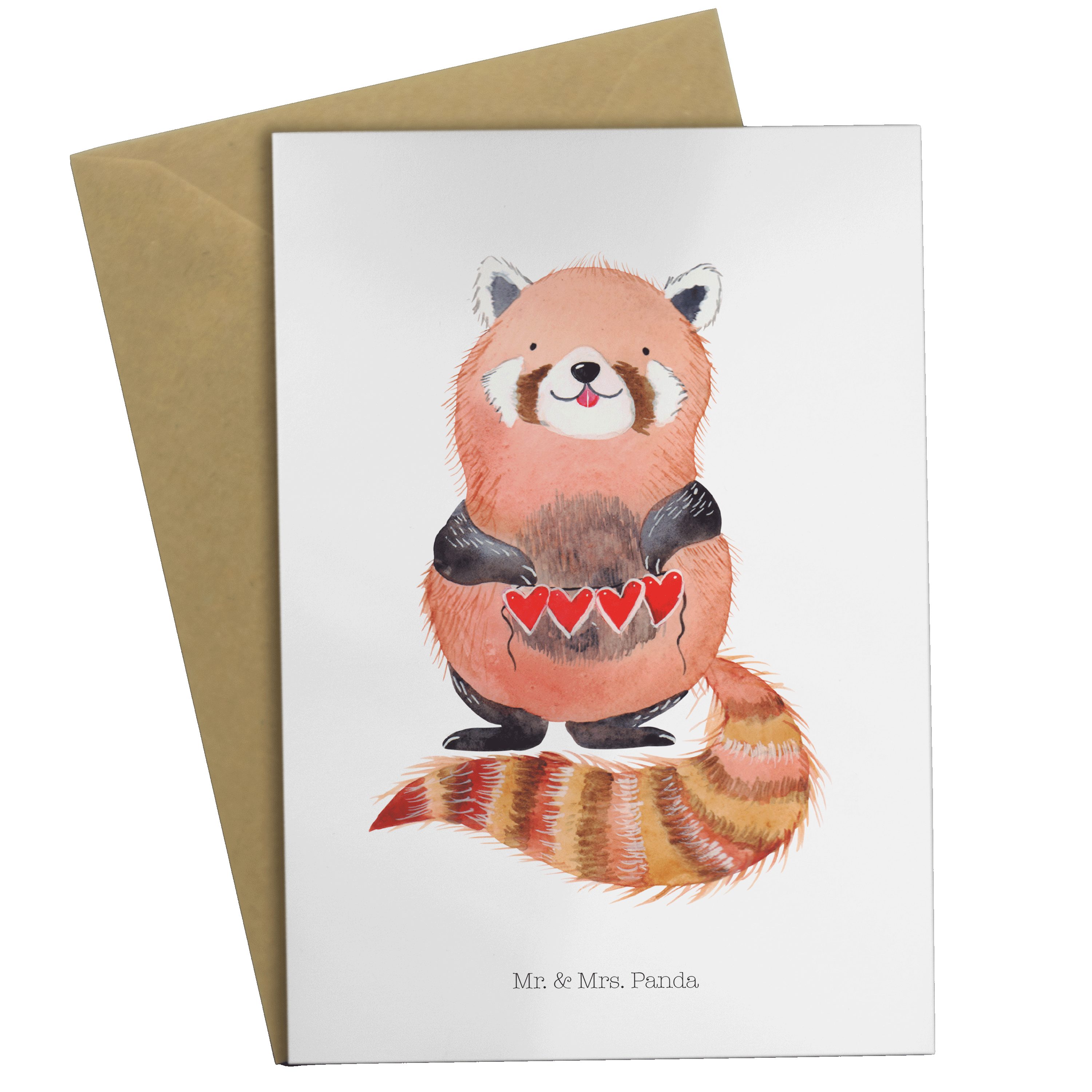 - - Hochzeitskarte, Mr. Geschenk, Panda & Weiß Roter Mrs. Panda Grußkarte Tiere, Tiermoti Karte,