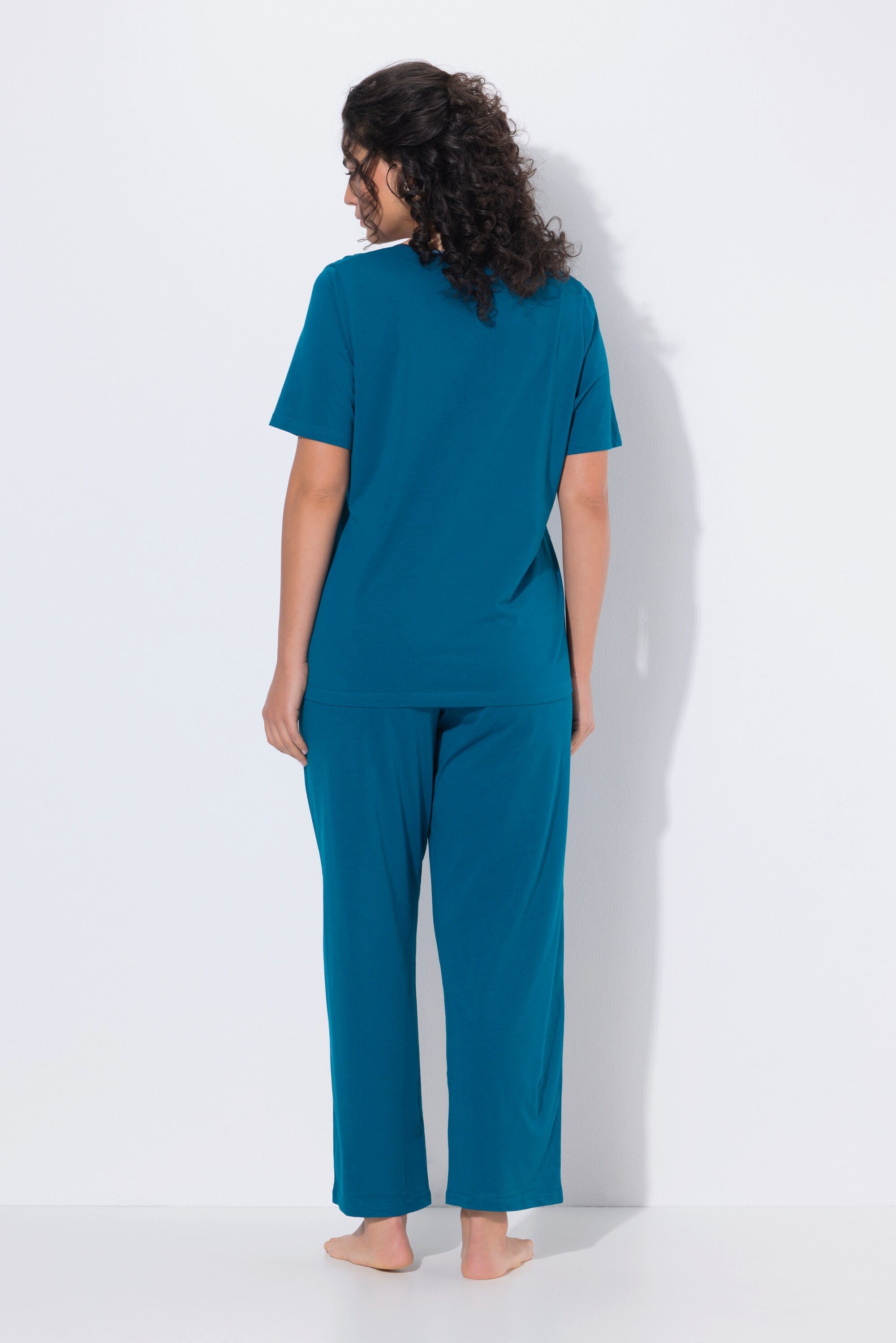 Ulla Popken Pyjama Pyjama Tunika-Ausschnitt Satinpaspel 3/4-Arm