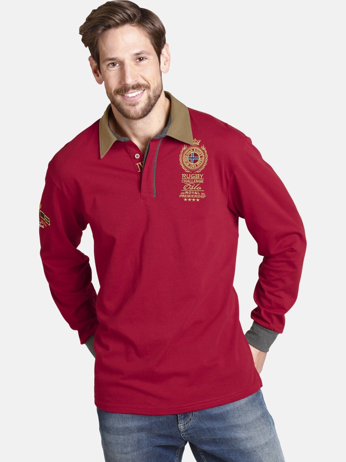 Jan Vanderstorm Sweatshirt JAARNE mit hochwertigen Stickereien rot