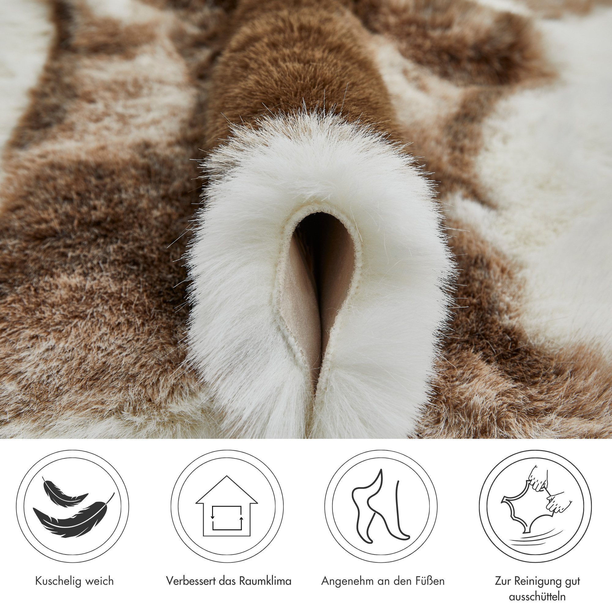 Andiamo Fellteppich Rentierfell, fellförmig, Höhe: 60 mm, Rentier-Kunstfell, weich & kuschelig, Wohnzimmer, Schlafzimmer