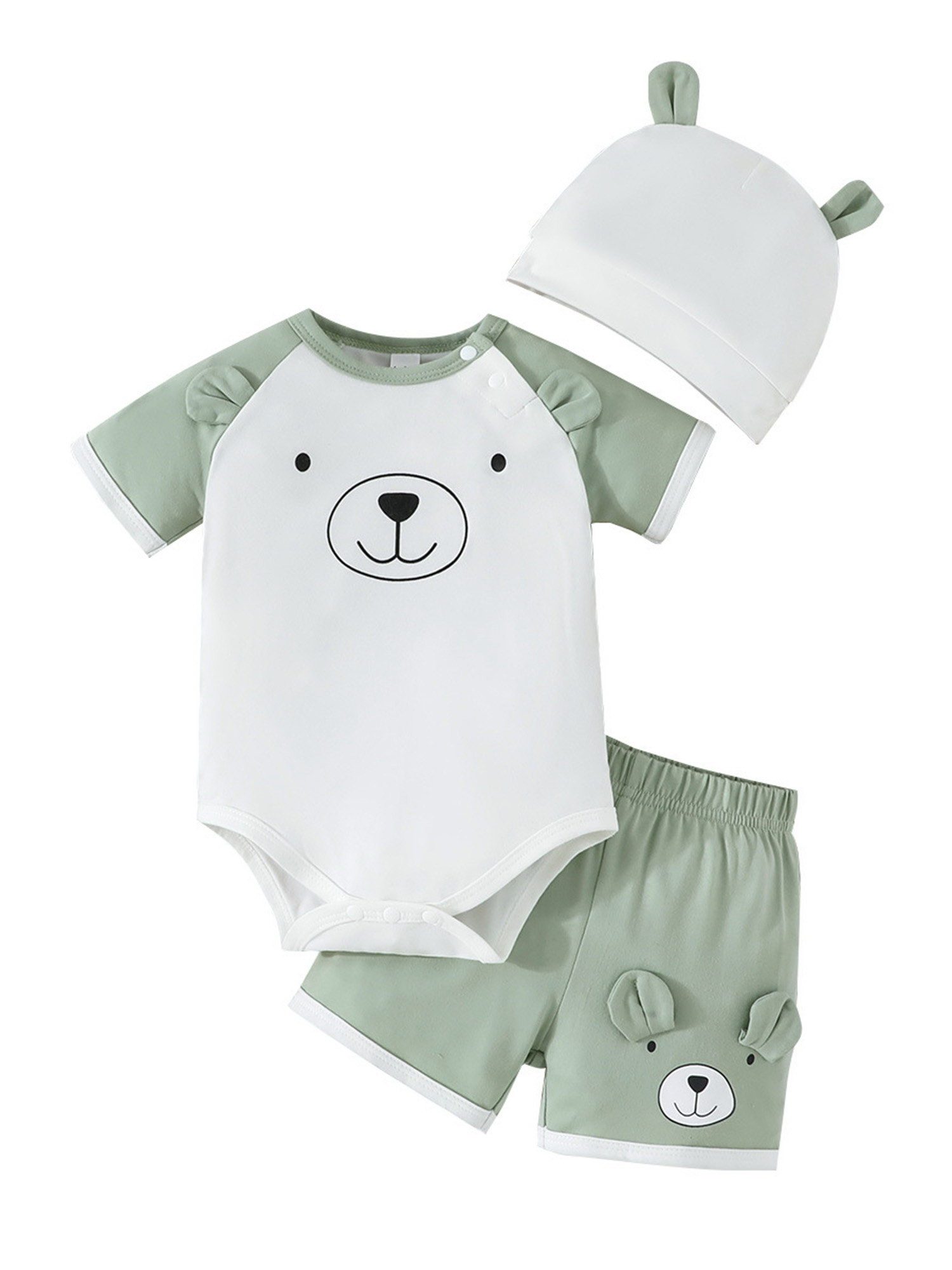 Lapastyle Body & Shorts Babys Strampler & Shorts & Mütze, Anzug mit Farbblockierung (Set, 3-tlg) Niedliche Babykleidung Neugeborenes mit Bärenmuster Sommer Casual