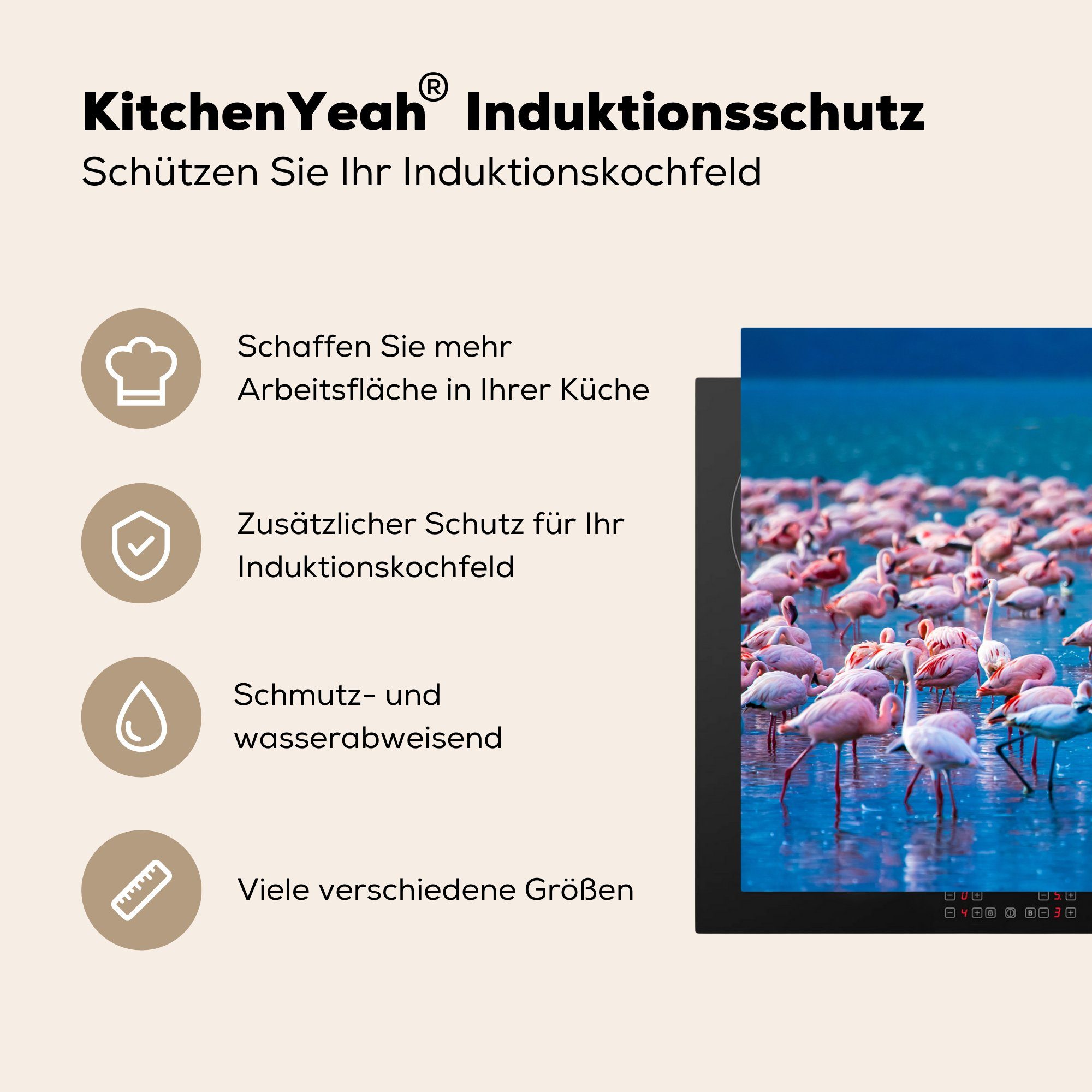 77x51 cm, Vinyl, Tropisch Herdblende-/Abdeckplatte Flamingo Wasser tlg), - - Arbeitsplatte (1 für Rosa, MuchoWow Ceranfeldabdeckung, - küche