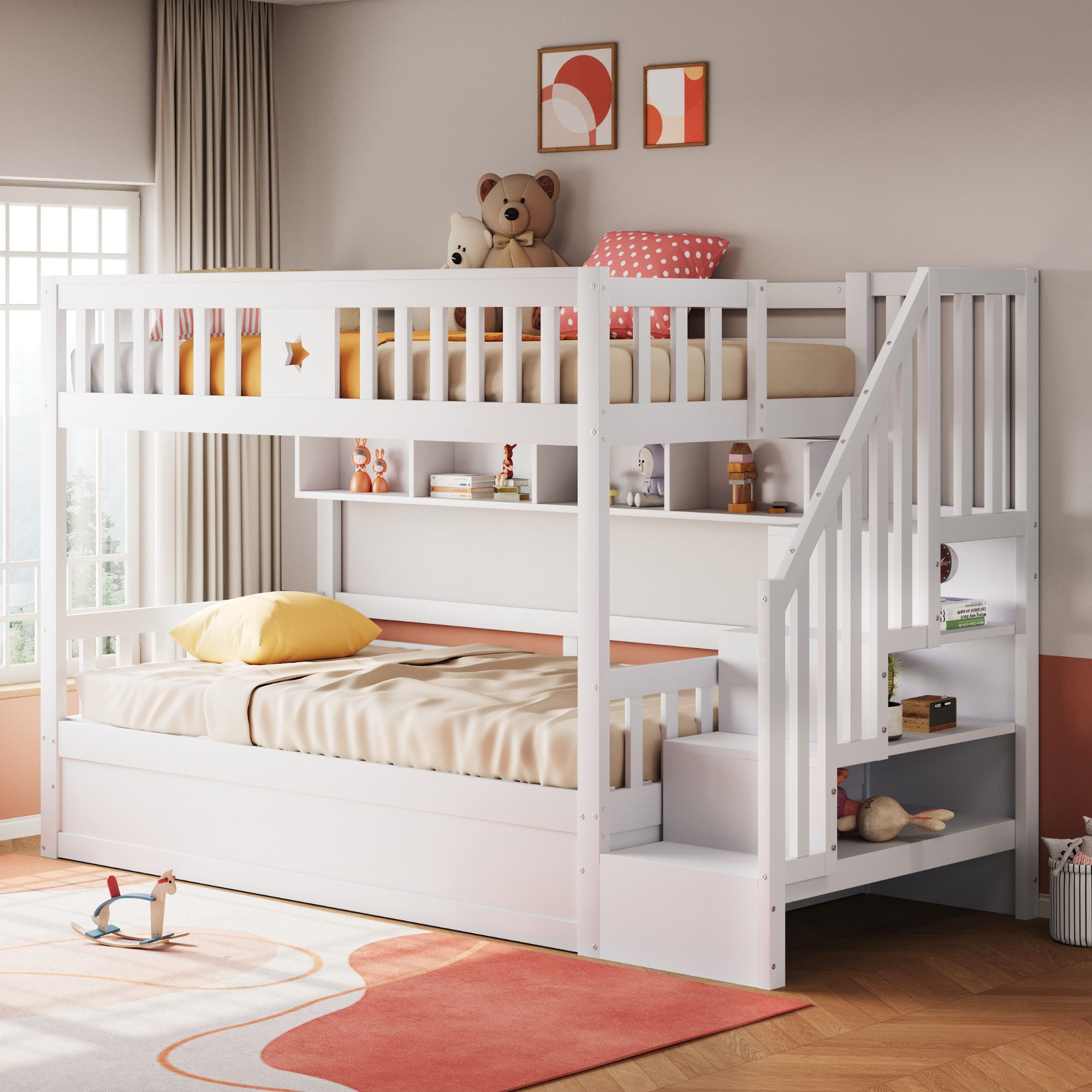 Odikalo Etagenbett Stauraumbett Jugendbett Holzbett Hochbett Hydraulik 90x2 günstig online kaufen