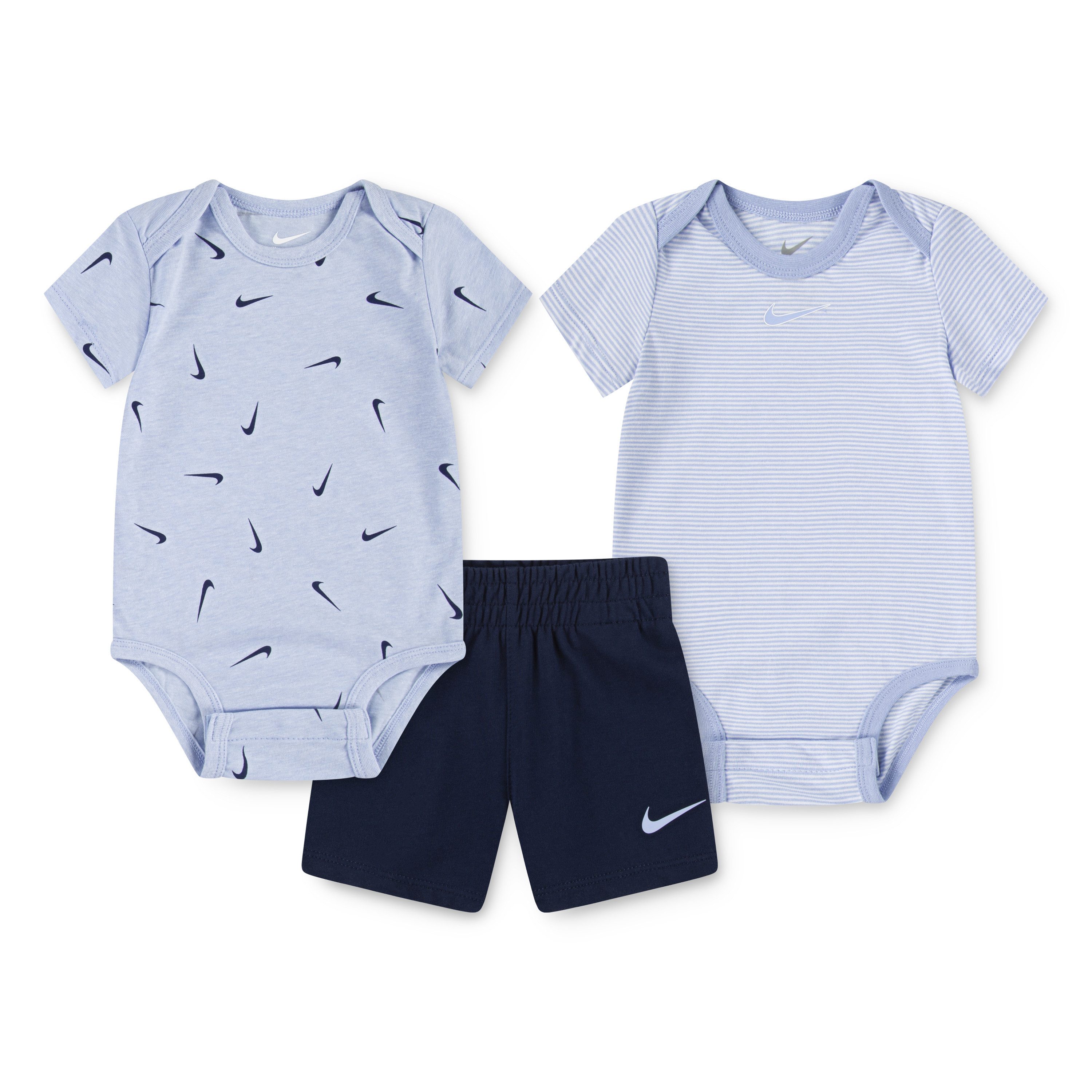 Nike Sportswear Body & Shorts NKN ESSENT STRIPE SWOOSHFETTI SET (3-tlg) für Babys, drei Teile, weiches Material, pflegeleicht