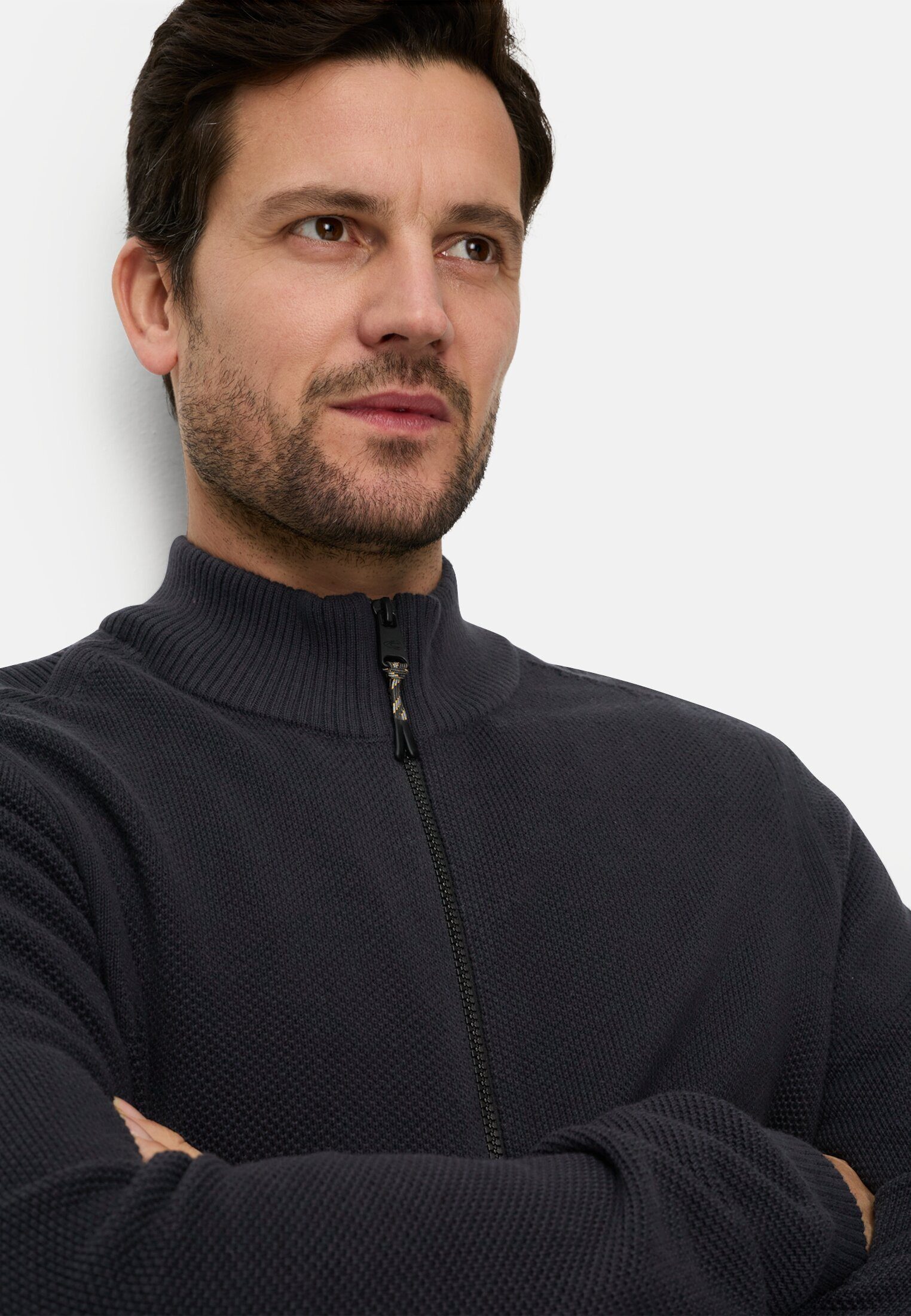 camel active Strickjacke mit Stehkragen Langarm Stehkragen