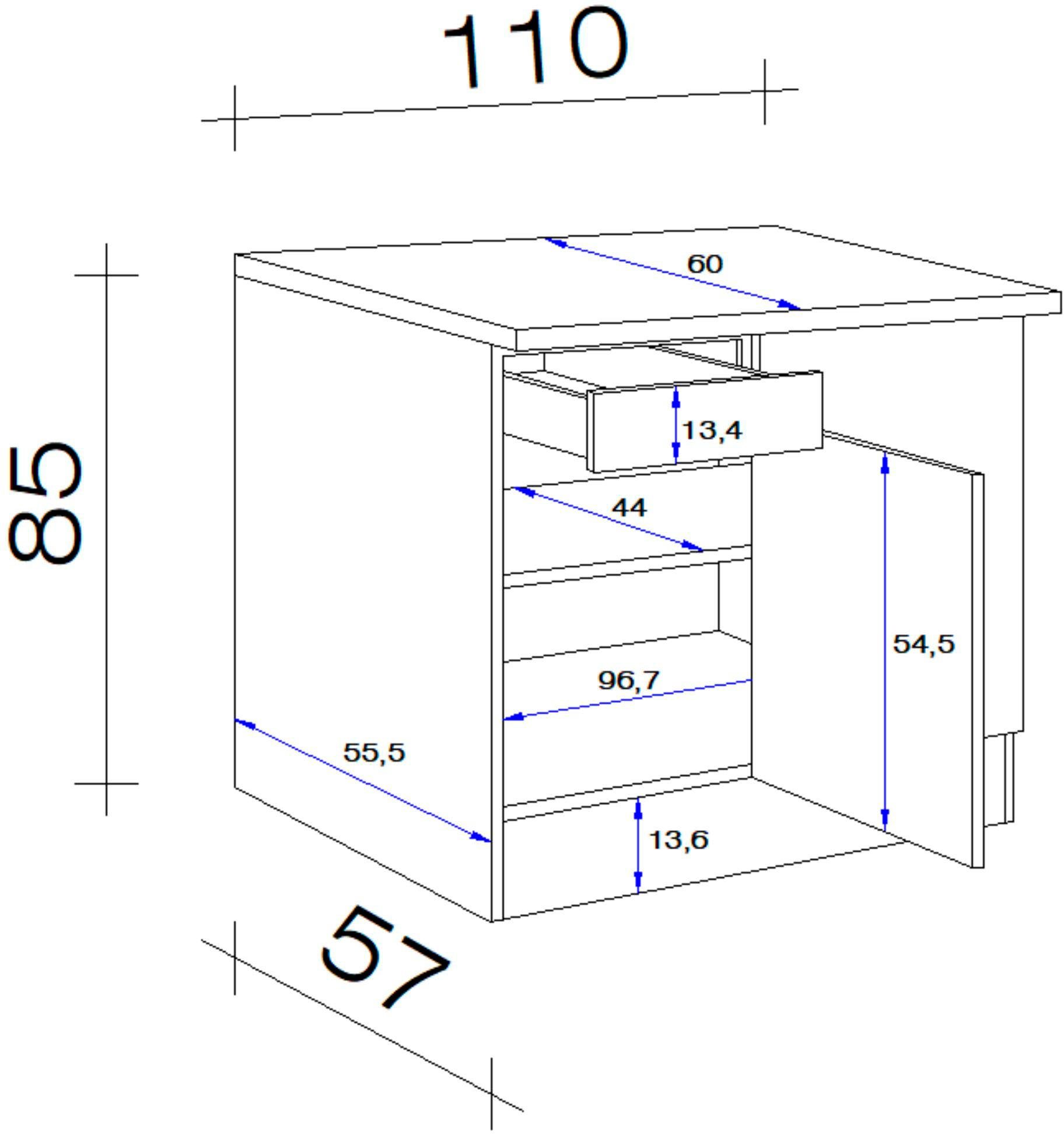 x x x H 86 T) x Nano Flex-Well 110/60 cm 60 Eckunterschrank (B