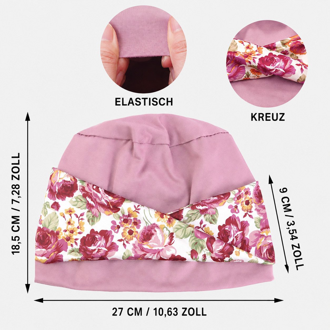 nsihing Turbanmütze Turbanmütze Damen, Boho Blumenmuster, Elastische Kopfbedeckung Weich, Atmungsaktiv & Bequem für Alltag und Freizeit – Bild 2 von 5