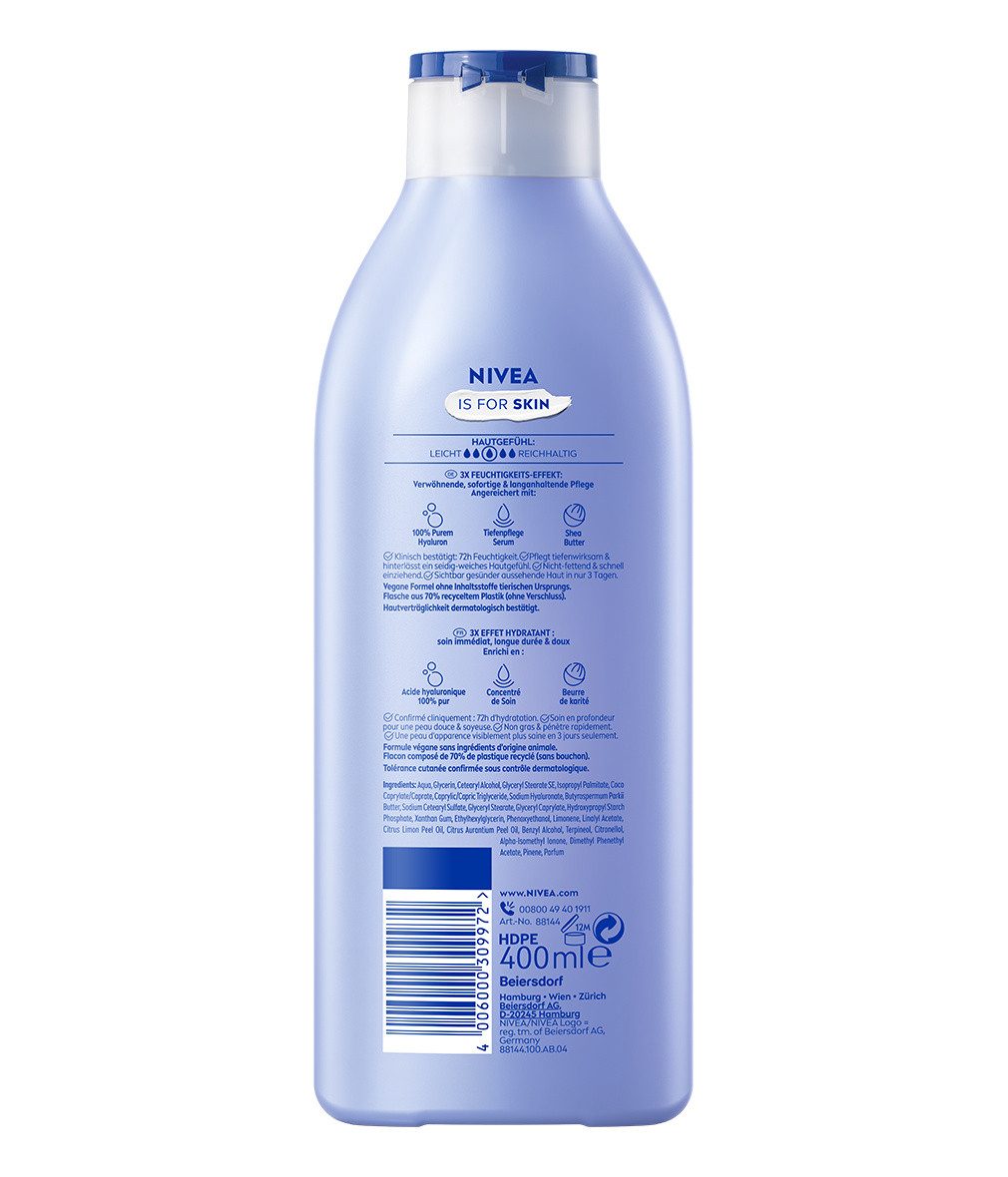 Nivea Körpermilch Soft Milk 2 x 400ml Hyaluron Sheabutter und Deep Nourish Serum, 2-tlg., 72h Feuchtigkeit
