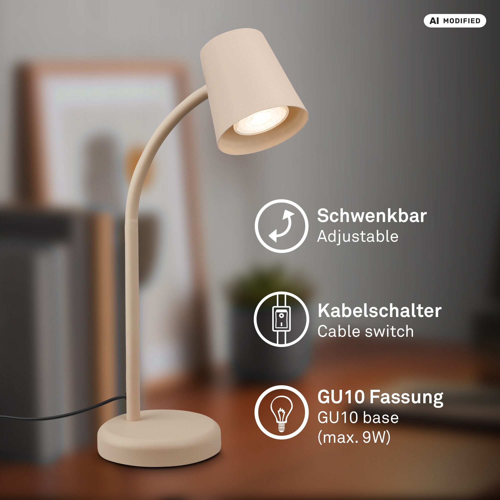 Briloner Leuchten Tischleuchte LED Tischlampe Bürolampe Homeoffice Schreibtischlampe Kinderzimmer, ohne Leuchtmittel, 2700K - Extra - Warmweiß