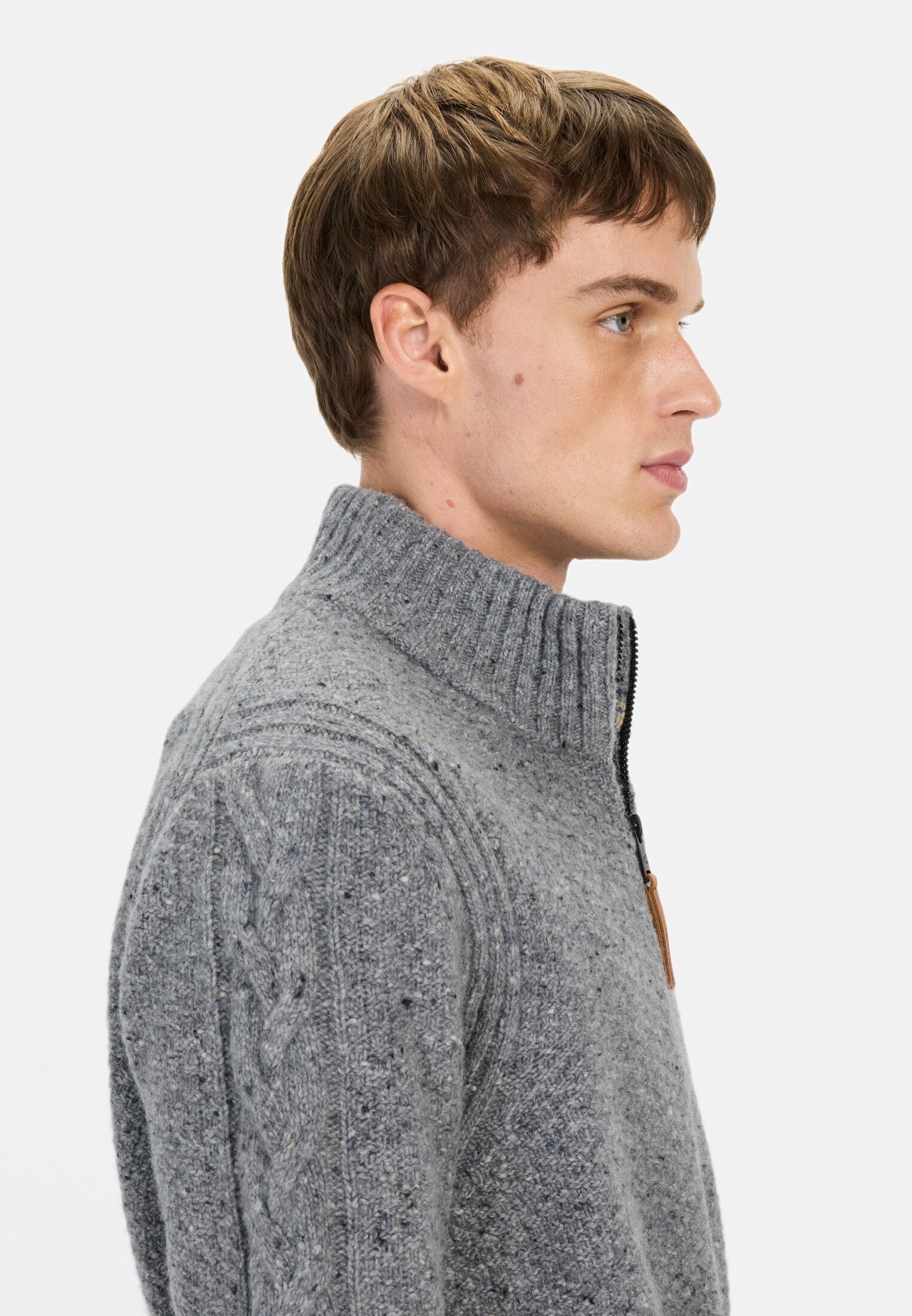 camel active Strickpullover mit Troyer-Kragen Markenlogo