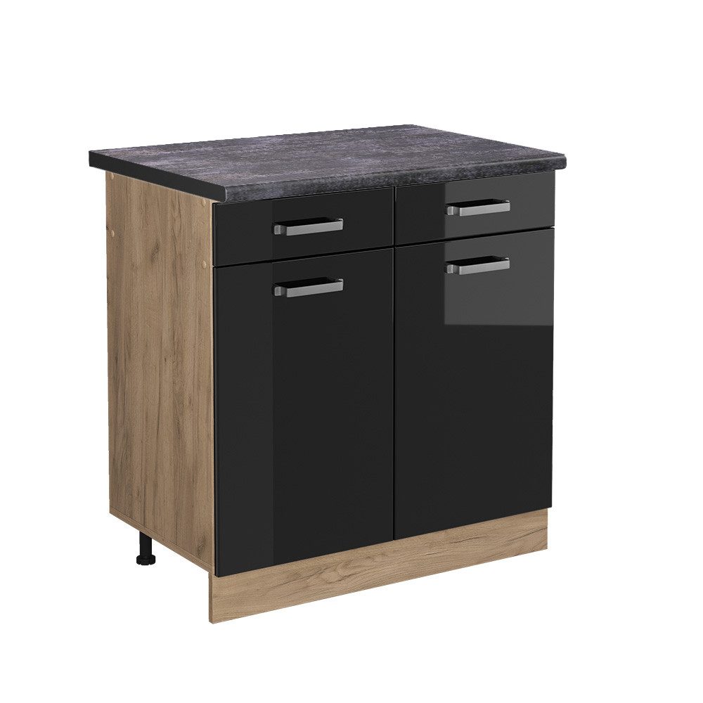 Vicco Unterschrank R-Line, Schwarz Hochglanz/Goldkraft Eiche, günstig online kaufen