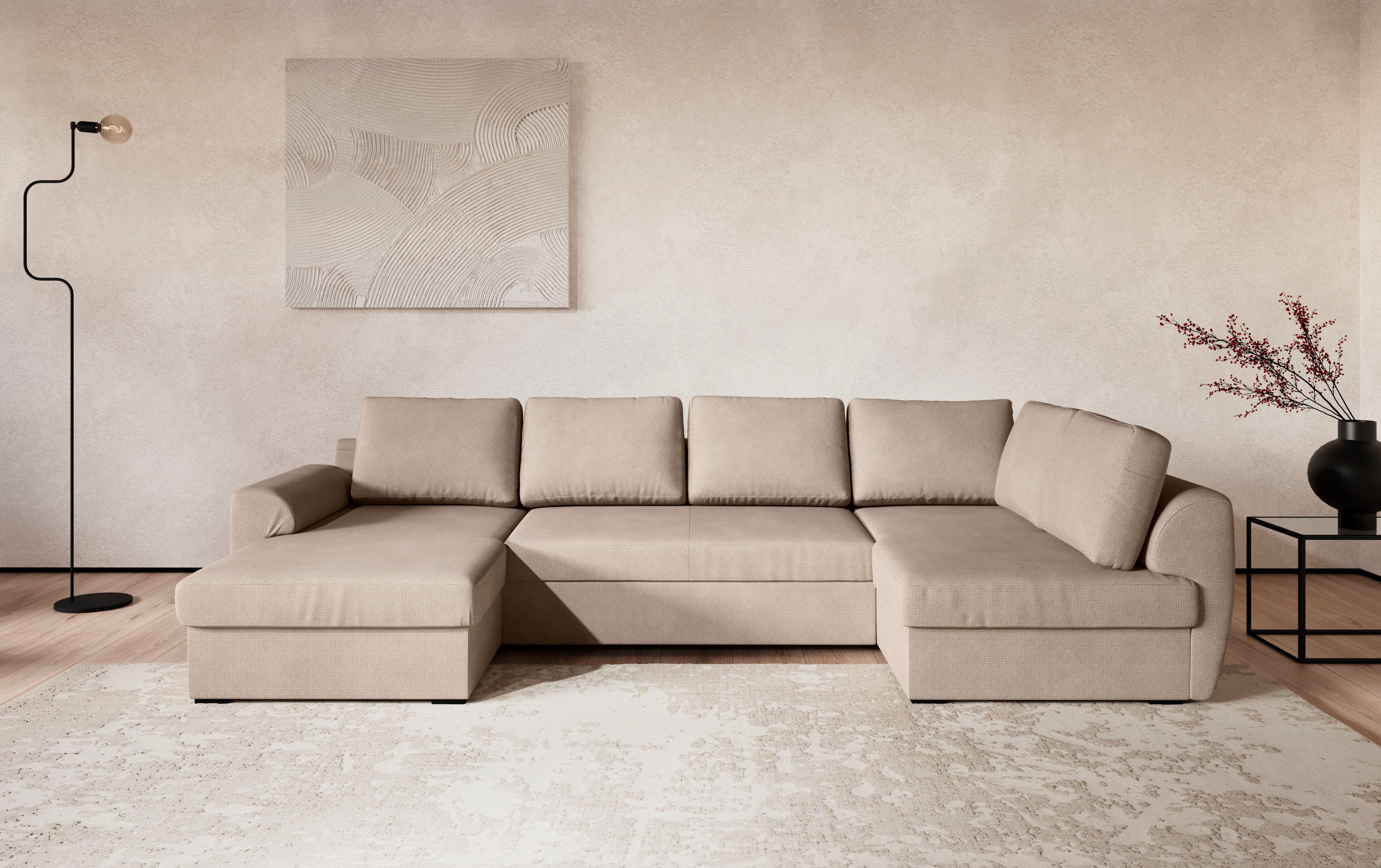 COTTA Wohnlandschaft Drift U-Form Ottomane, Breite 327 cm, optional auch mit Schlaffunktion, Wellenunterfederung