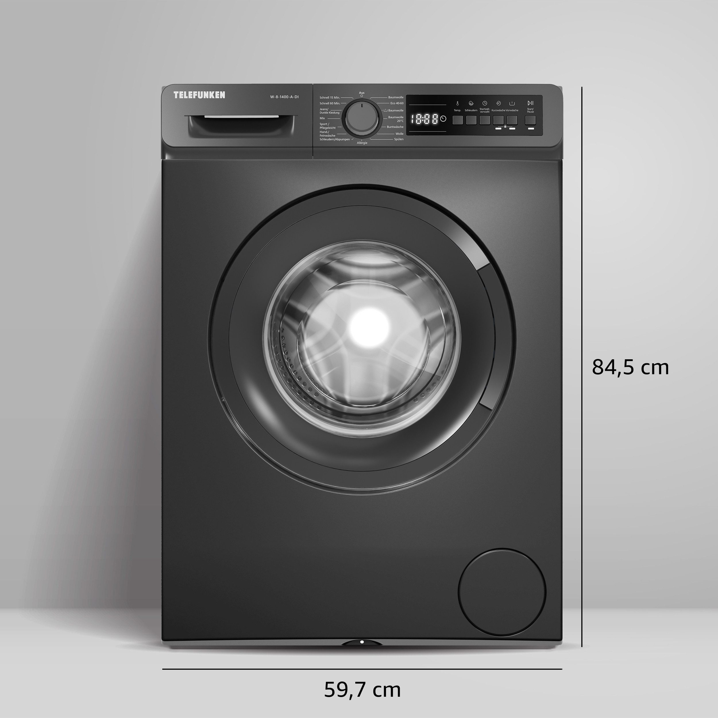 Telefunken Waschmaschine W-8-1400-A-DI, 8 kg, 1400 U/min, Frontlader, AquaStop, Inverter Motor, Schontrommel, Leise & Effizient