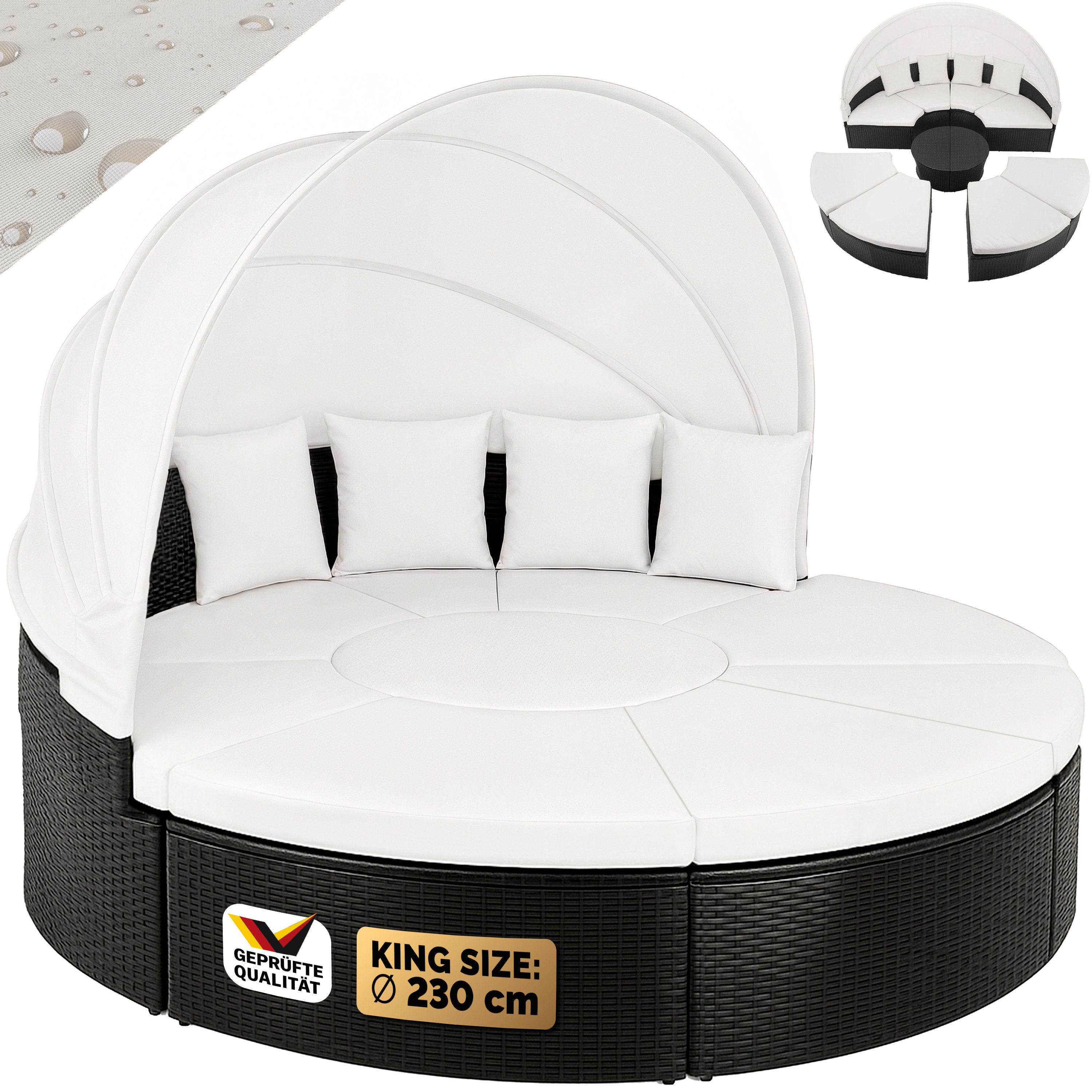 Casaria Sonneninsel Schwarz, 230cm Sonnenliege Polyrattan Faltdach Wetterfest Kissen Gartenliege