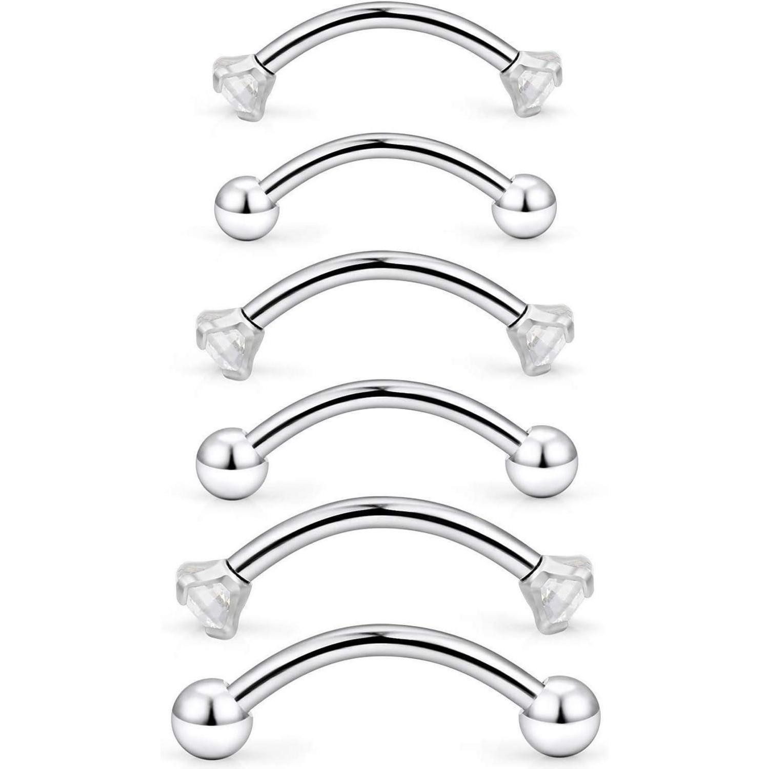MODRSA Piercing-Set Chirurgenstahl Curved Barbell Piercing Set 16G 6mm 8mm 10mm