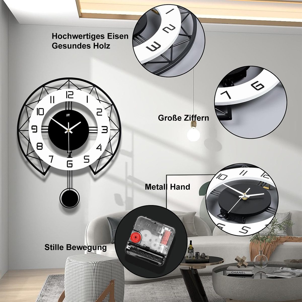 Welikera Wanduhr, Pendeluhr im modernen Stil günstig online kaufen