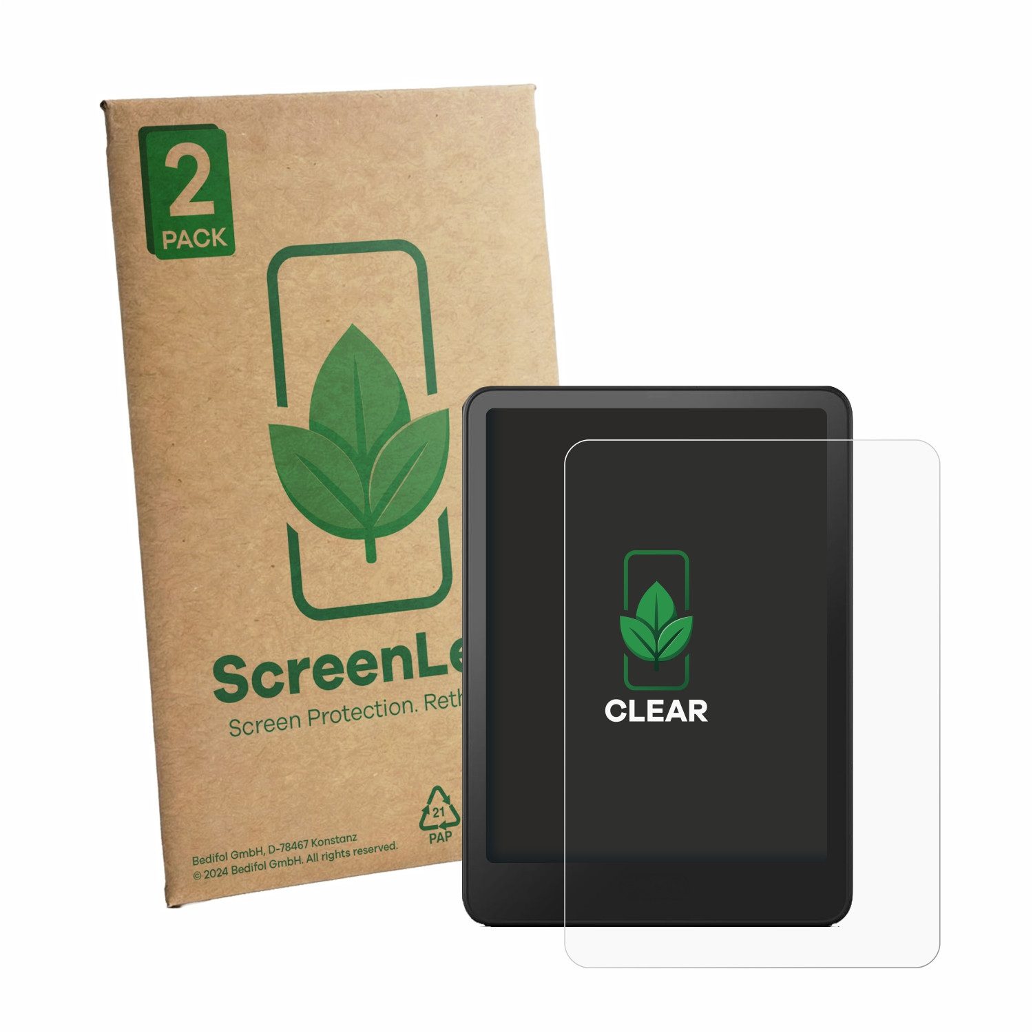 ScreenLeaf Displayschutzfolie Schutzfolie für Amazon Kindle Paperwhite 2024 Signature Edition (12. Gen), 2 Stück, Displayschutz Schutz Folie Klar Transparent