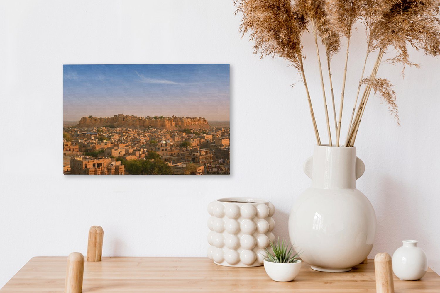 OneMillionCanvasses® Leinwandbild Blick Aufhängefertig, Indien, cm auf 30x20 Wanddeko, Wandbild das St), in Fort Jaisalmar (1 Goldene Leinwandbilder, und