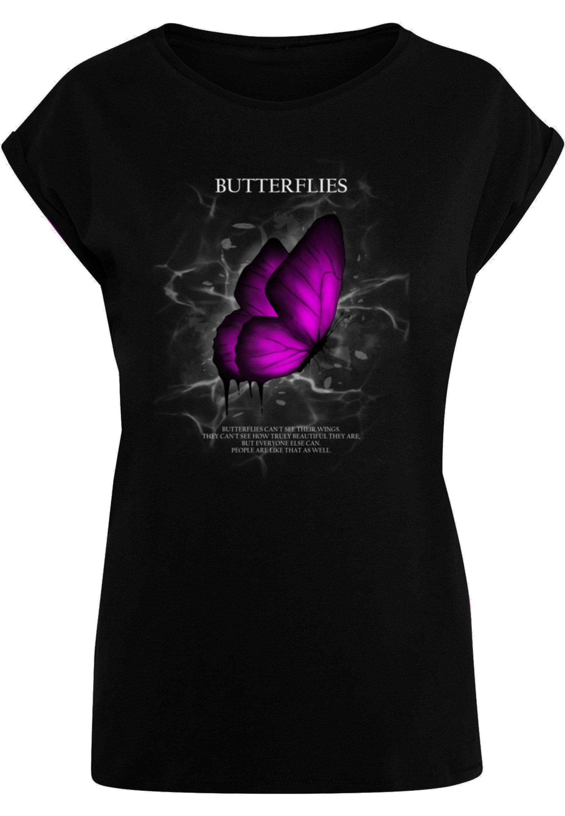 Merchcode T-Shirt Merchcode Damen Ladies Butterflies Extended Shoulder Tee (1-tlg)