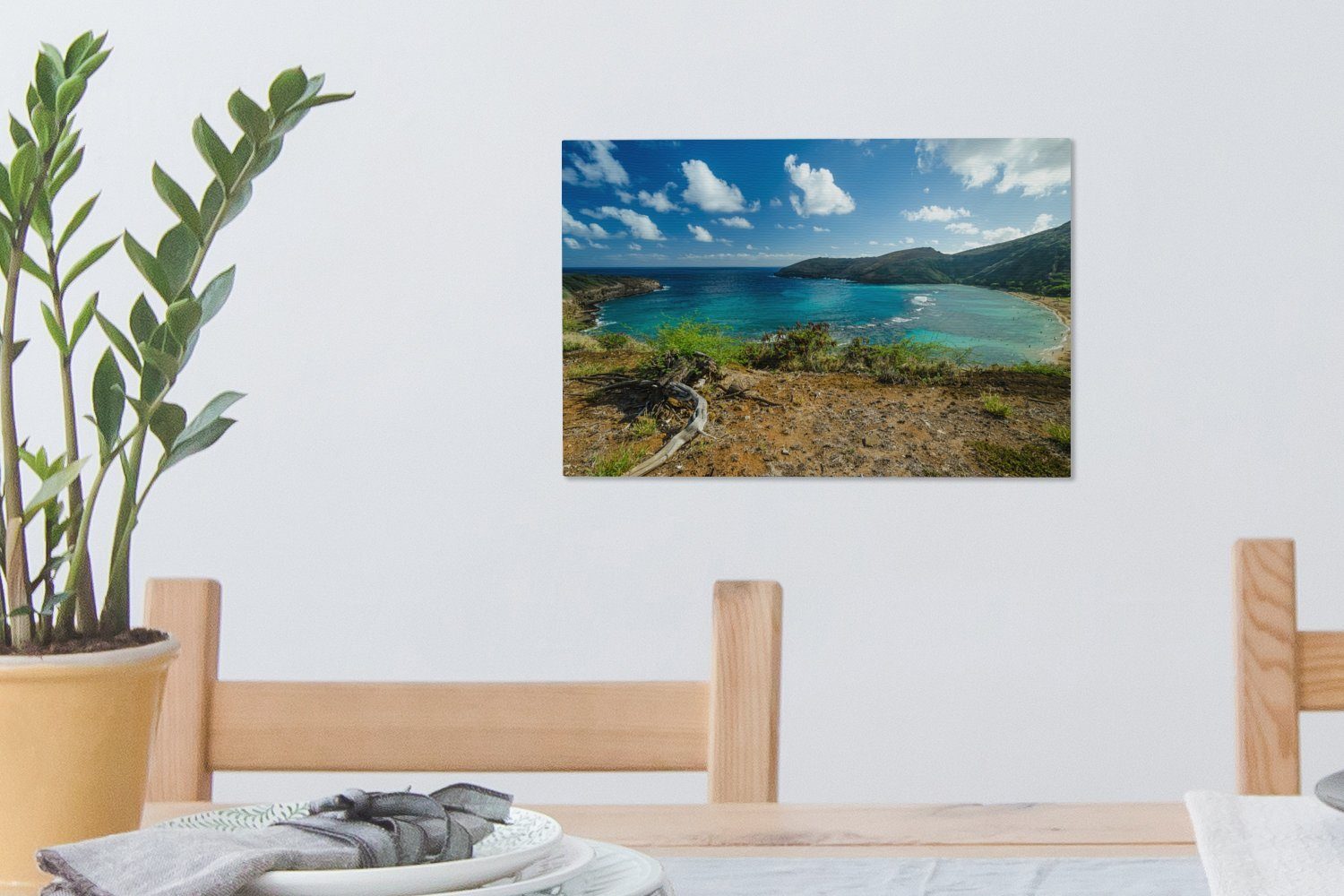 OneMillionCanvasses® Leinwandbild Hanauma Aufhängefertig, Wandbild Landschaft cm Bay der Wanddeko, St), Oahu, Hawaii, von grünen (1 mit Leinwandbilder, 30x20