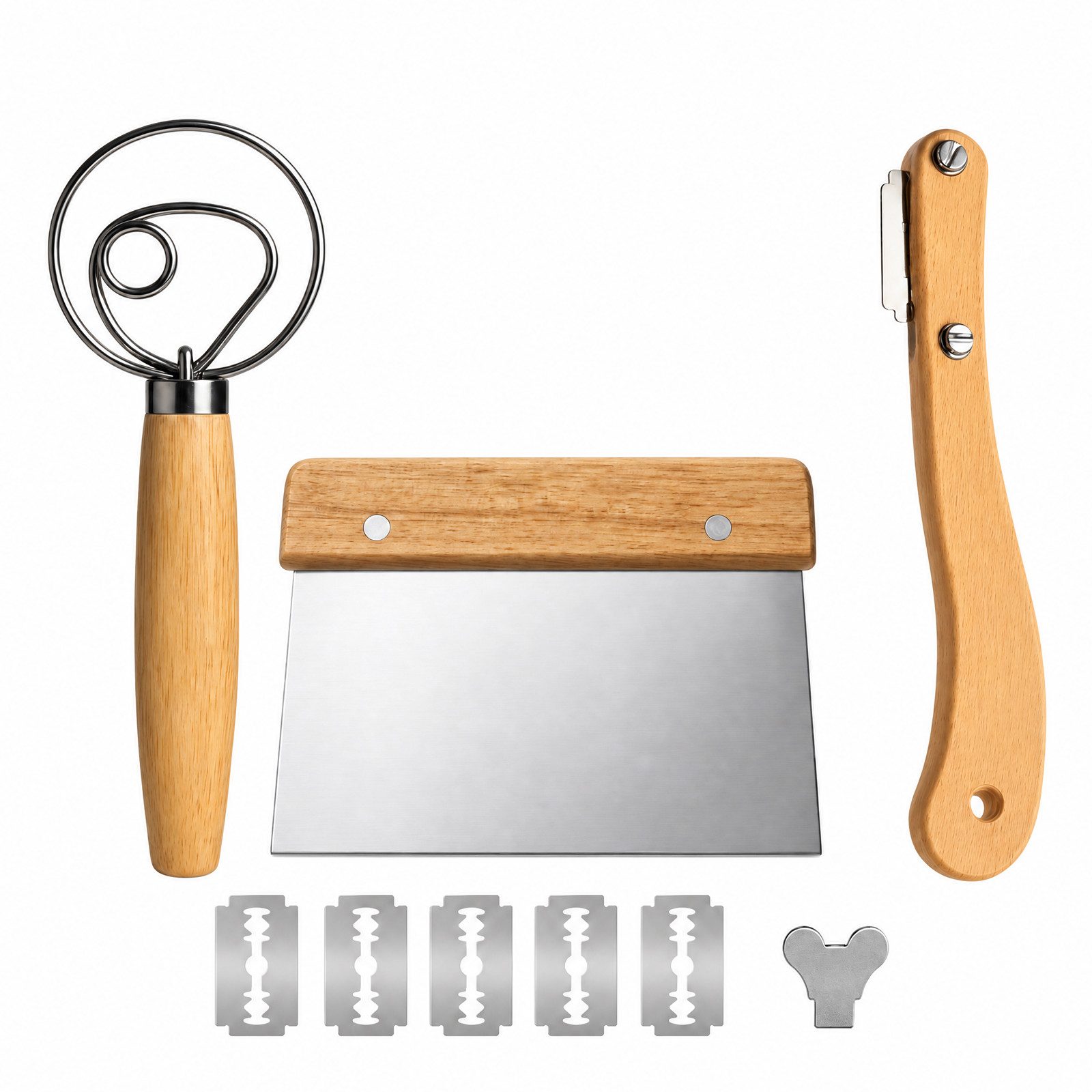 GLIESE POWER Back-Set 3-teilig – Dänischer Schneebesen, Teigschaber & Brotmesser, Naturholz-Griffe, Edelstahl, 3-teilig, leicht zu reinigen