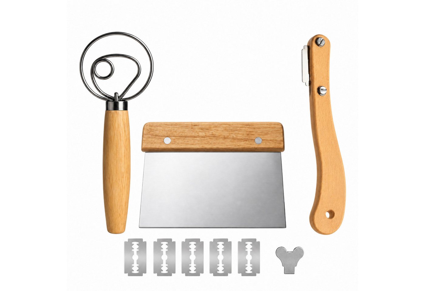 GLIESE POWER Back-Set 3-teilig – Dänischer Schneebesen, Teigschaber & Brotmesser, Naturholz-Griffe, Edelstahl, 3-teilig, leicht zu reinigen