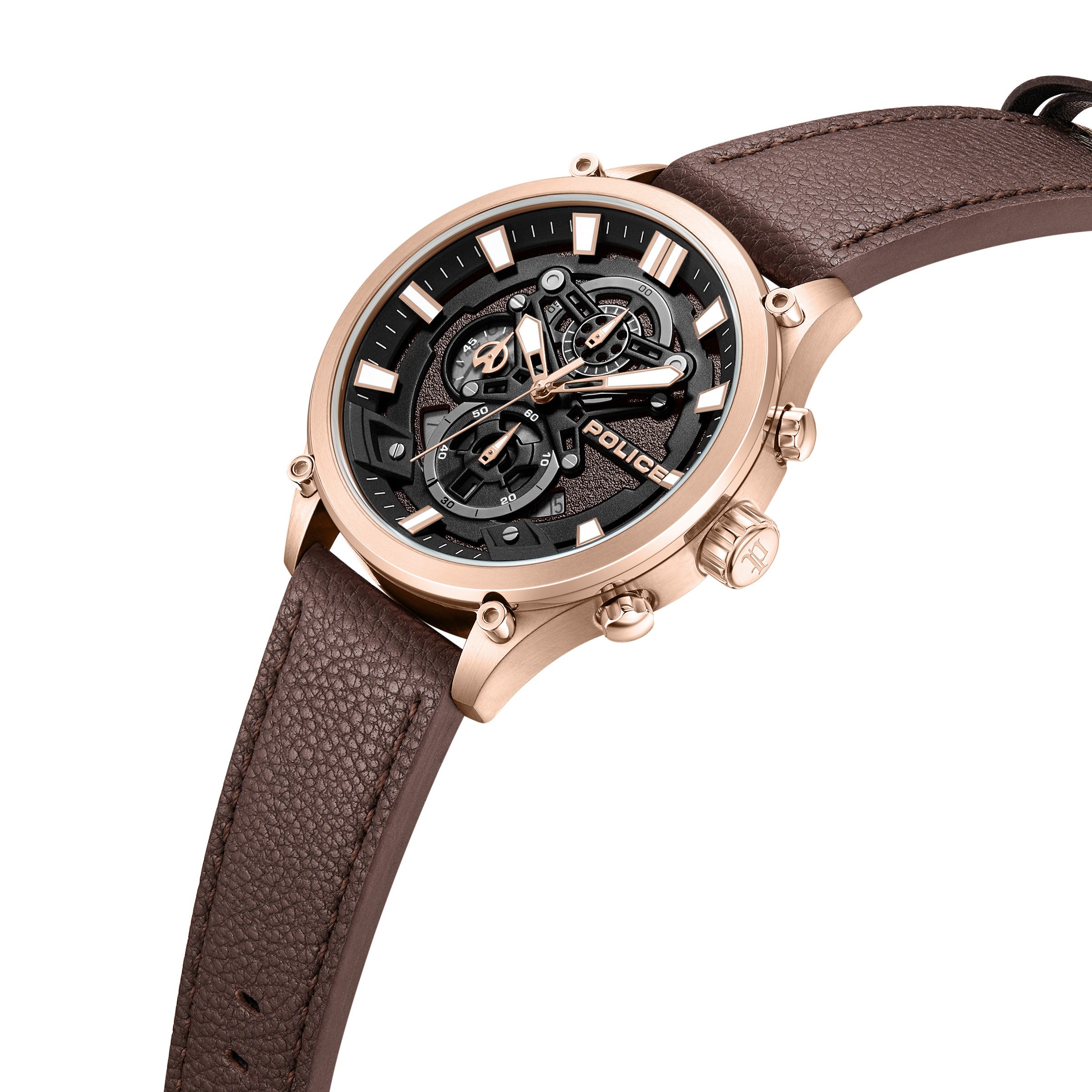 Police Chronograph Wadden PEWGC0054204, Quarzuhr, Armbanduhr, Herrenuhr, Lederarmband, analog, Tag