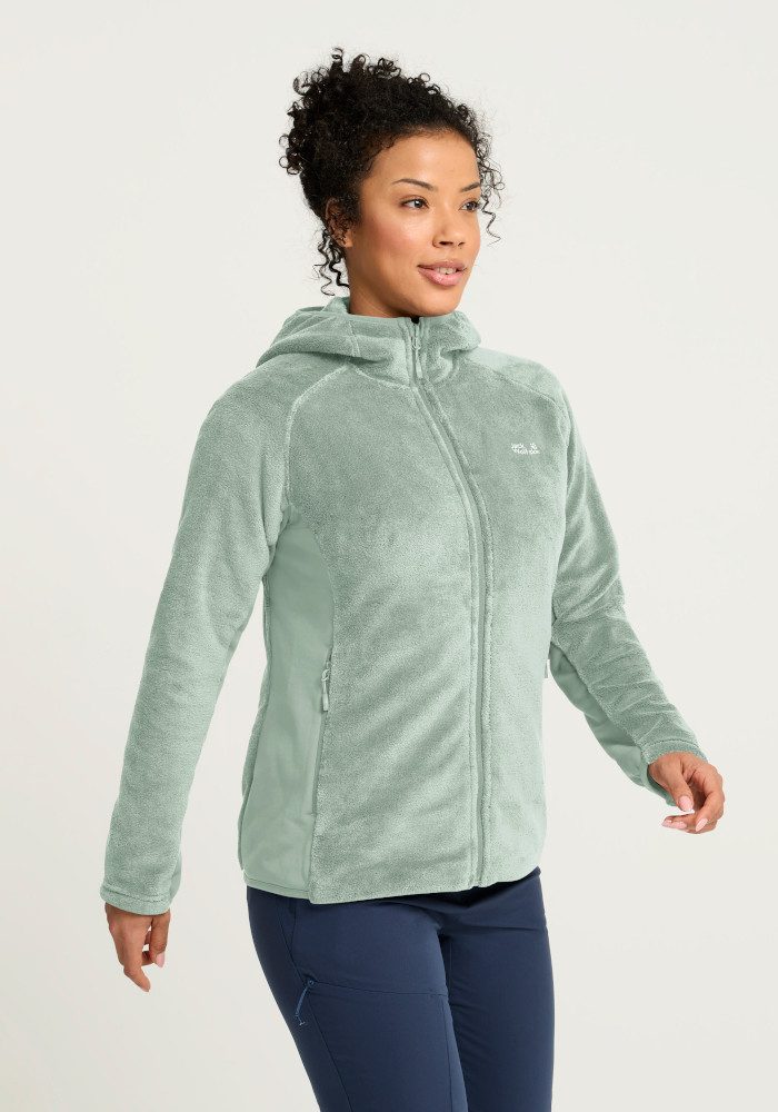 Jack Wolfskin Fleecejacke ROTWAND HOODED FZ W mit Kapuze, Langarm, atmungsaktives Gewebe