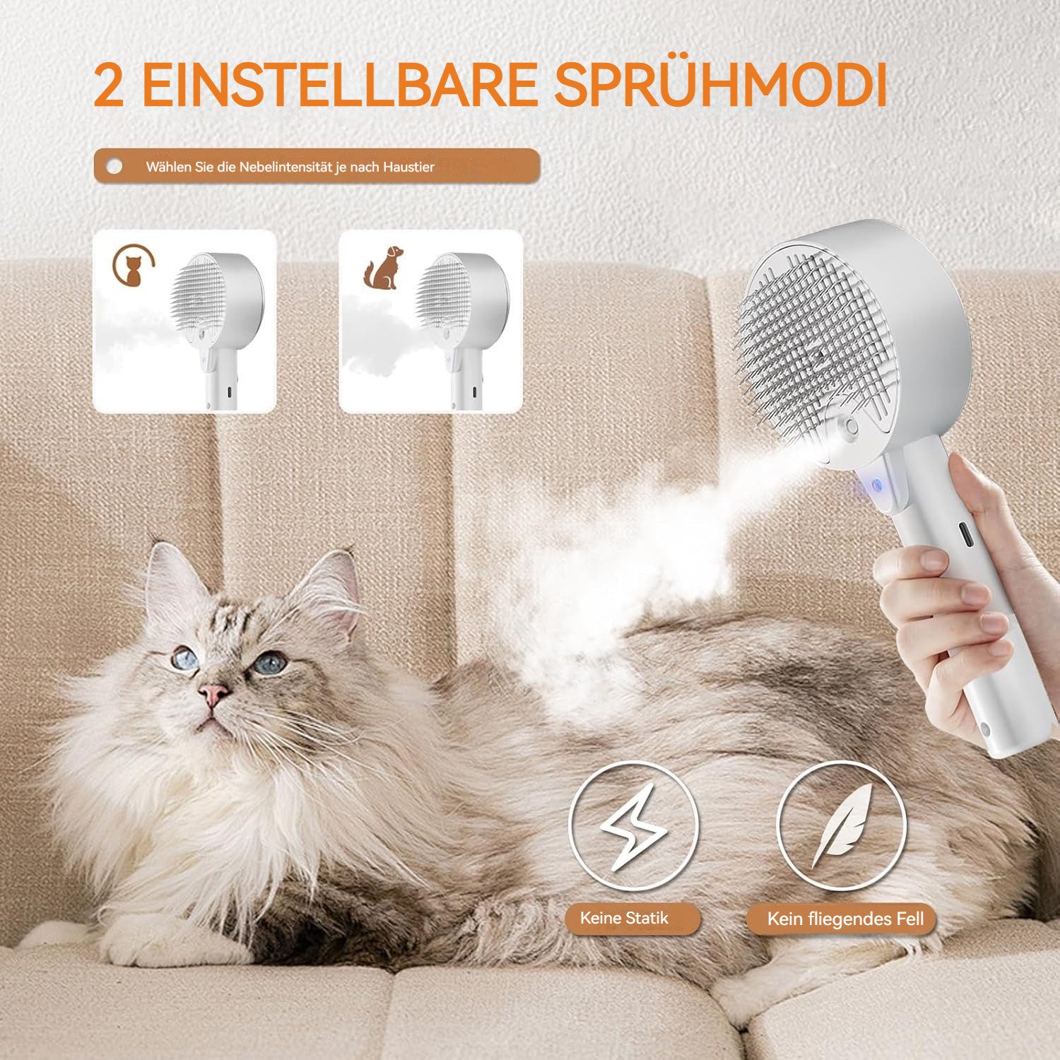 BlingBin Fellbürste Katzenbürste mit Dampf, 4 in 1 Multifunktionale Katzen Bürste, Metall, (1er Set, 1-tlg), Pflege Und Haarentfernung Tierhaarbürste mit UV Licht