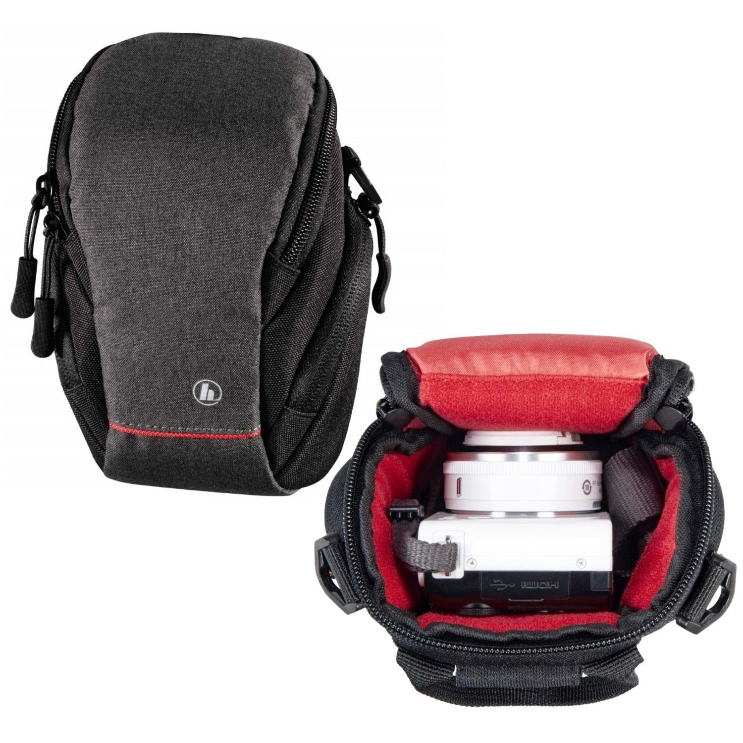 Hama Kameratasche Kamera-Tasche Sambia 90 Foto-Tasche Universal, Case Schultergurt Tragegriff Zubehör-Fächer Systemkamera Digitalkamera