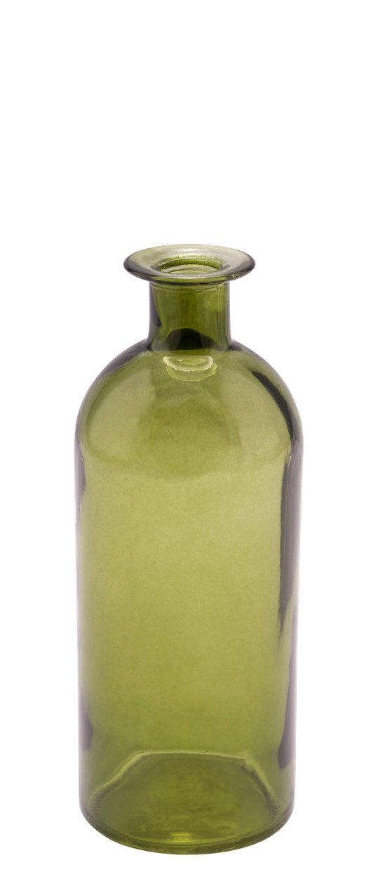 ZauberDeko Dekovase Vase Glas Grün Olive Blumenvase Dekovase Mittel 5,5 cm Ø und 16 cm H
