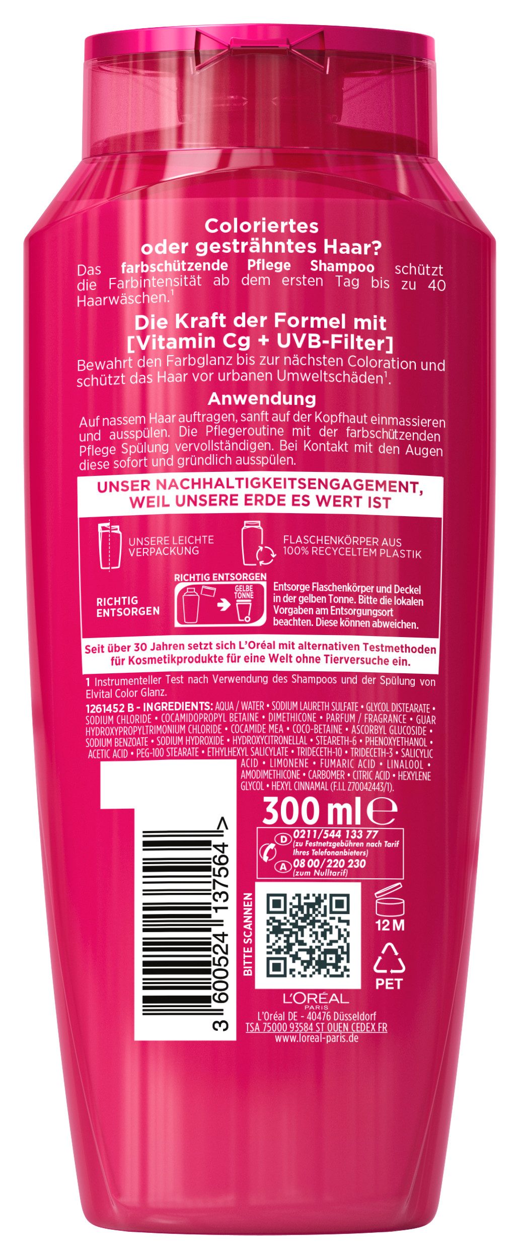 L'ORÉAL PARIS Haarshampoo L'Oréal Paris Elvital Color Glanz Pflege Shampoo, Packung, 6-tlg., Schützt die Farbintensität, Mit Vitamin Cg und UVB-Filter.