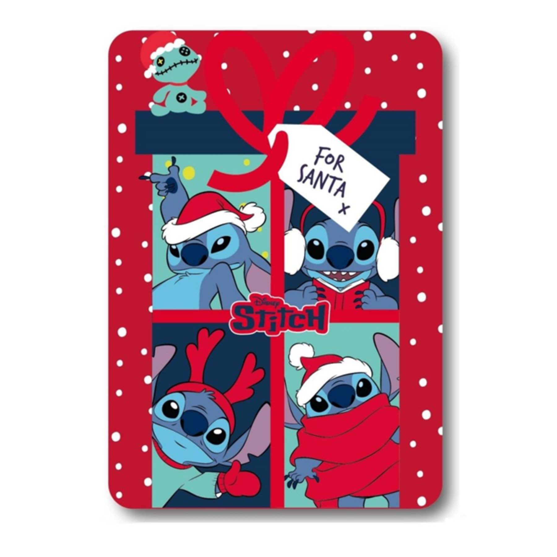 Wohndecke Disney Stitch Santa bedruckt Fleecedecke Kuscheldecke 100x140 Decke, Textiel Trade B.V.