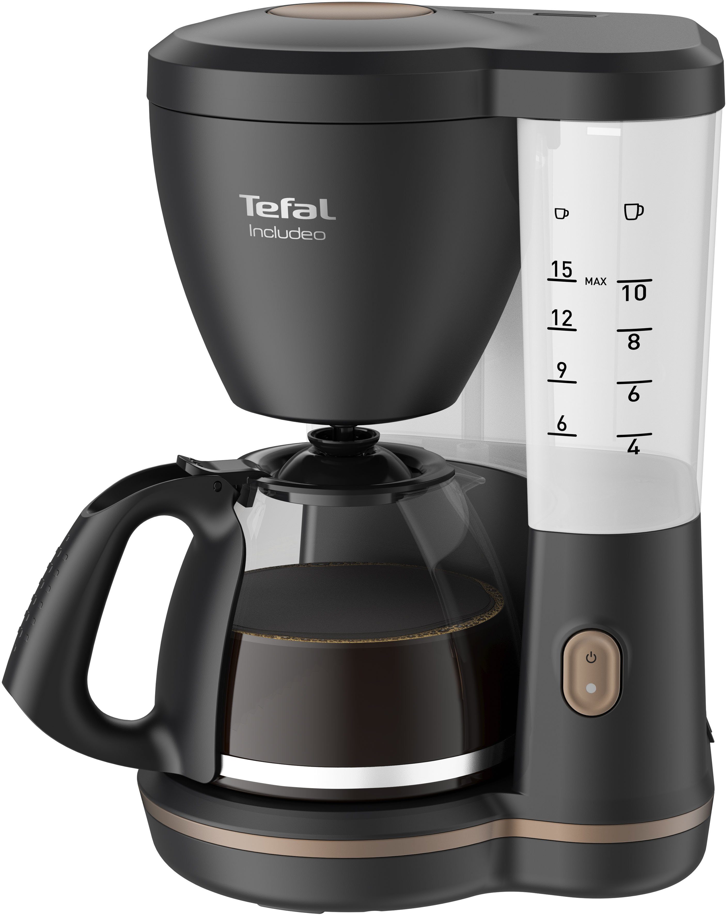 Tefal Filterkaffeemaschine Kaffeekanne, Filtereinsatz Incluedo, - 15 L, 10 Tassen, CM5338 1,25l Griffen mit herausnehmbarer 1,25 zwei