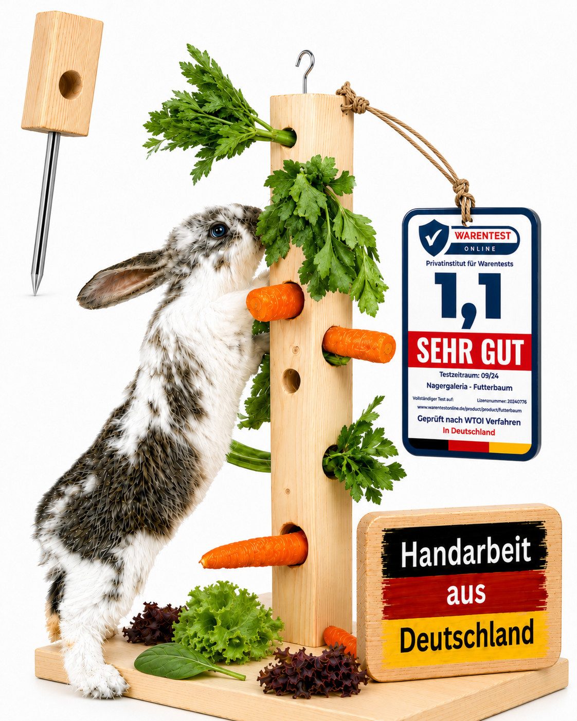 halmland Vogelspielplatz Nager Futterbaum mit Erdspieß für Freilaufgehege und Heuraufe