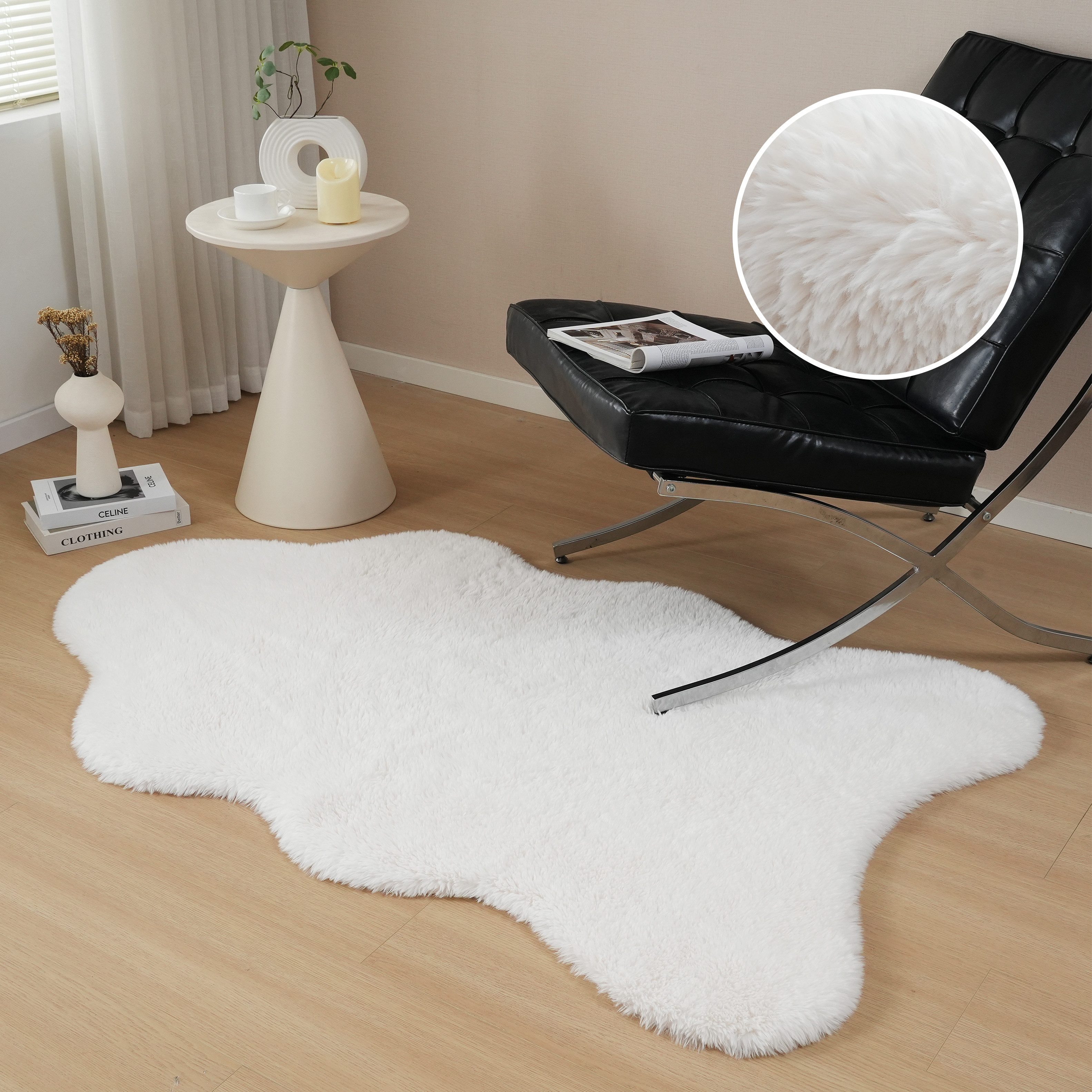 OTTO home Hochflor-Teppich Mollin, Fellform, leichter Glanz, rechteckig, Höhe: 30 mm, Kunstfell, Fellimitat, waschbar, flauschig, weich, Wohnzimmer