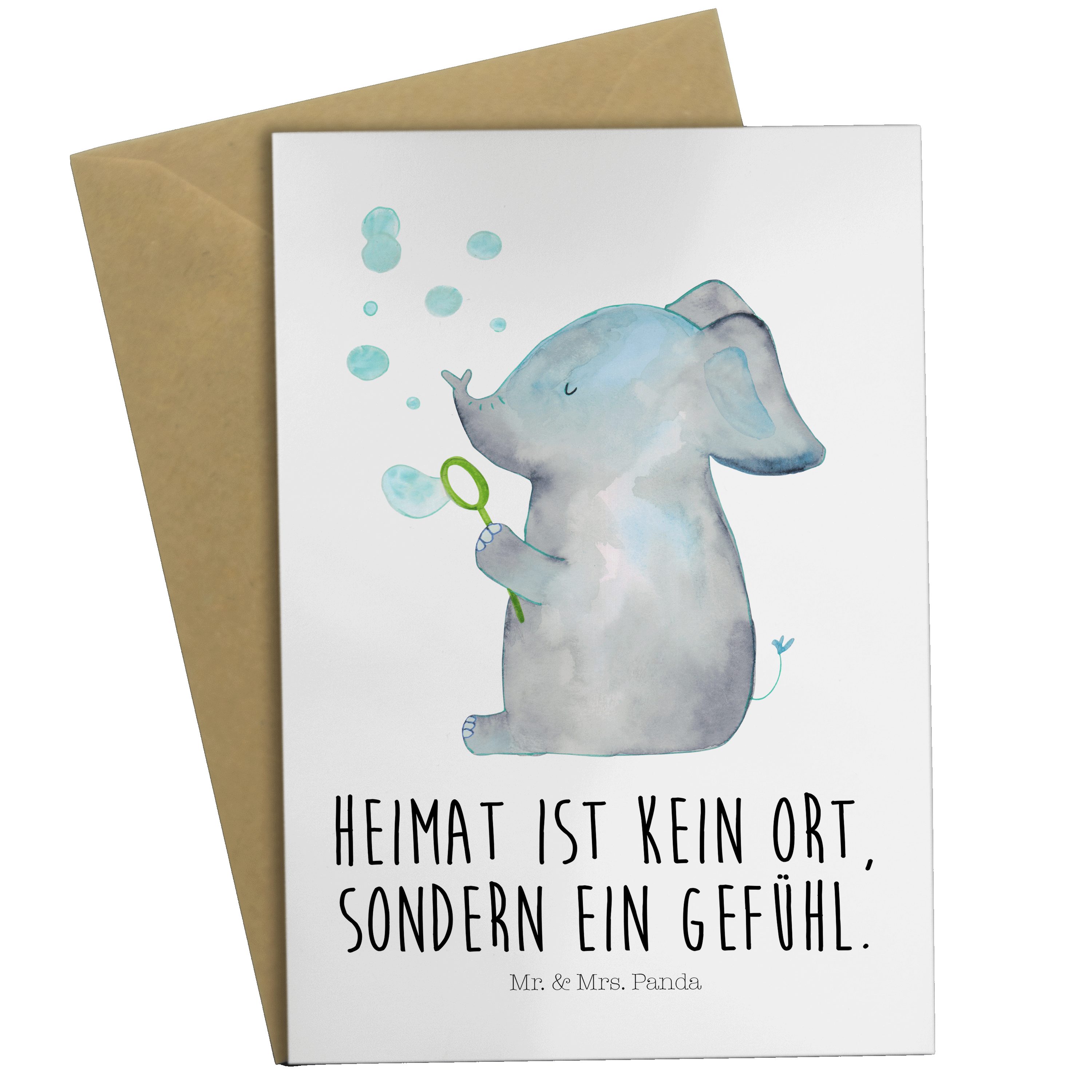 Mr. & Mrs. Panda Grußkarte Elefant Seifenblasen - Weiß - Geschenk, Geburtstagskarte, Heimat, Hoc
