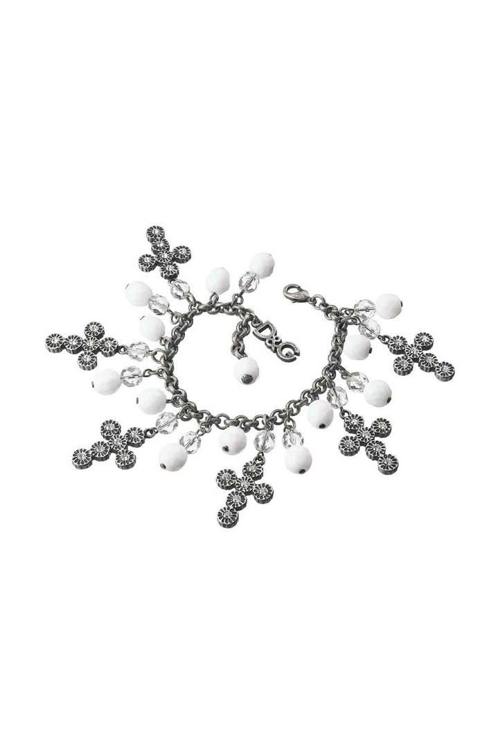 D&G Armband Romantic, aus Edelstahl, Vintage, Grau, 22cm lang, Kreuzanhänger mit Zirkonia