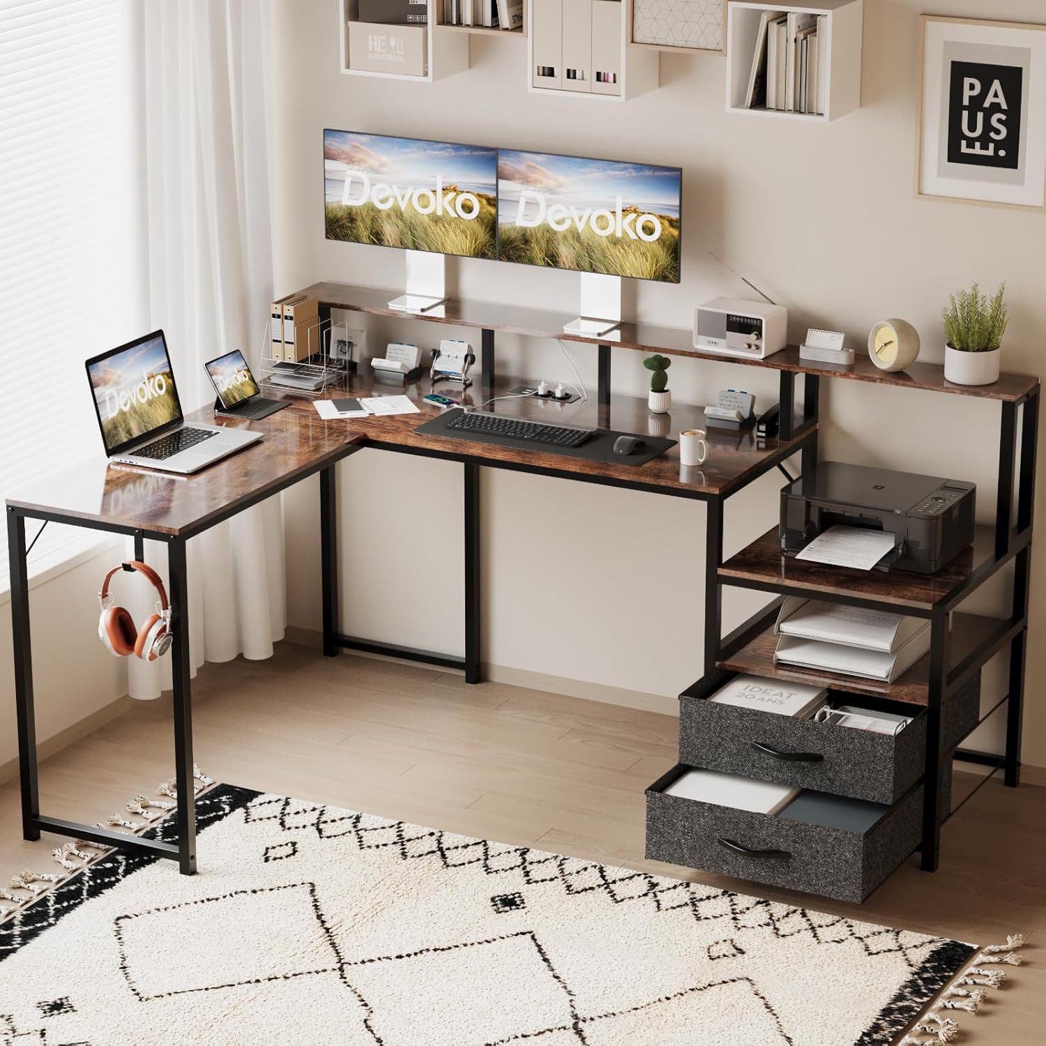 HOMALL Gamingtisch Schreibtisch mit LED und USB L-förmiger Ecktisch 140/160 günstig online kaufen