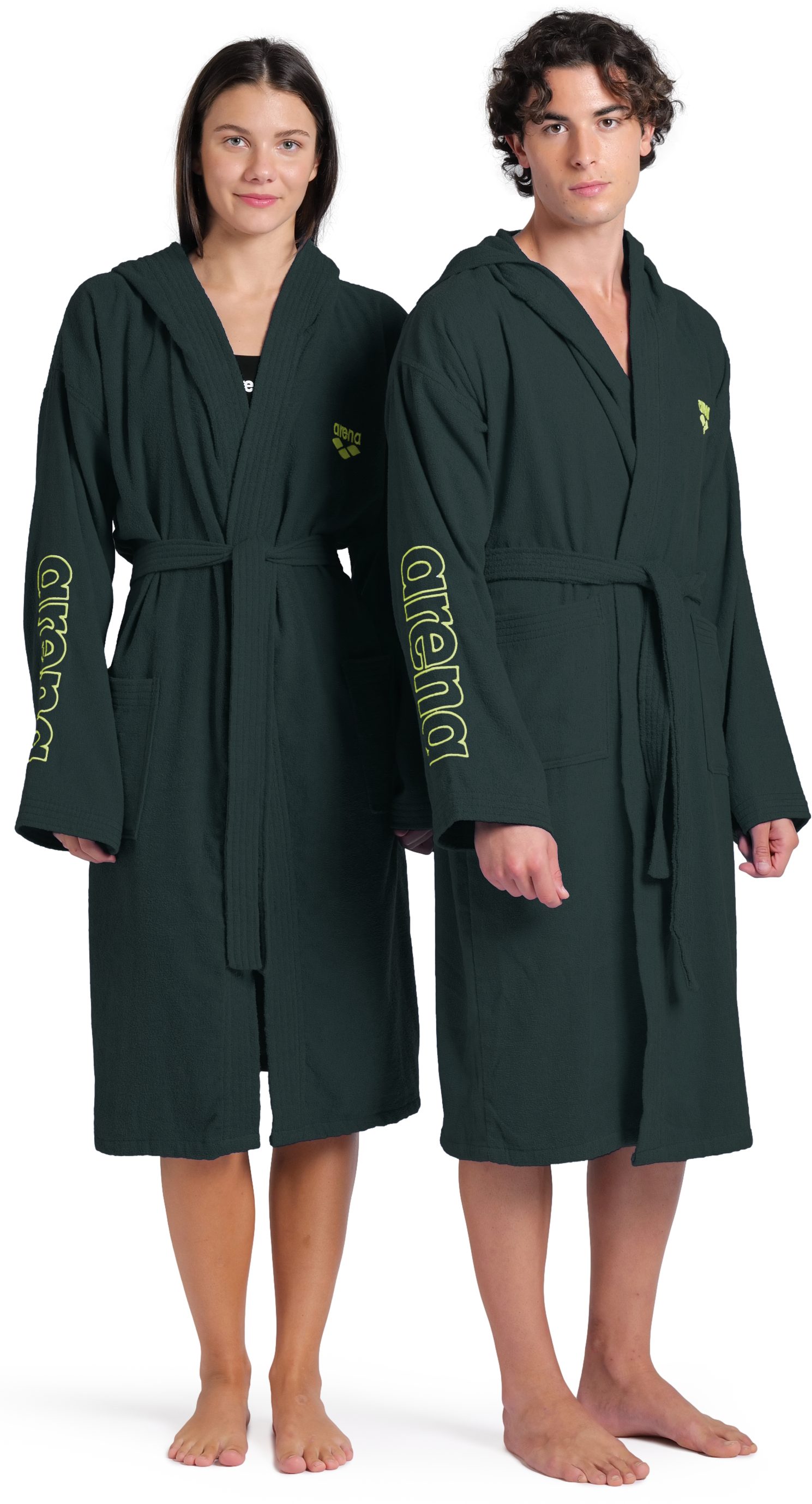 Arena Bademantel arena Unisex Zeppelin Bademantel, Midilänge, Baumwolle, Kapuze, Gürtel, Schwimmbad, Sauna, Baumwolle, Unisex, weich, bequem, Kapuze, leicht